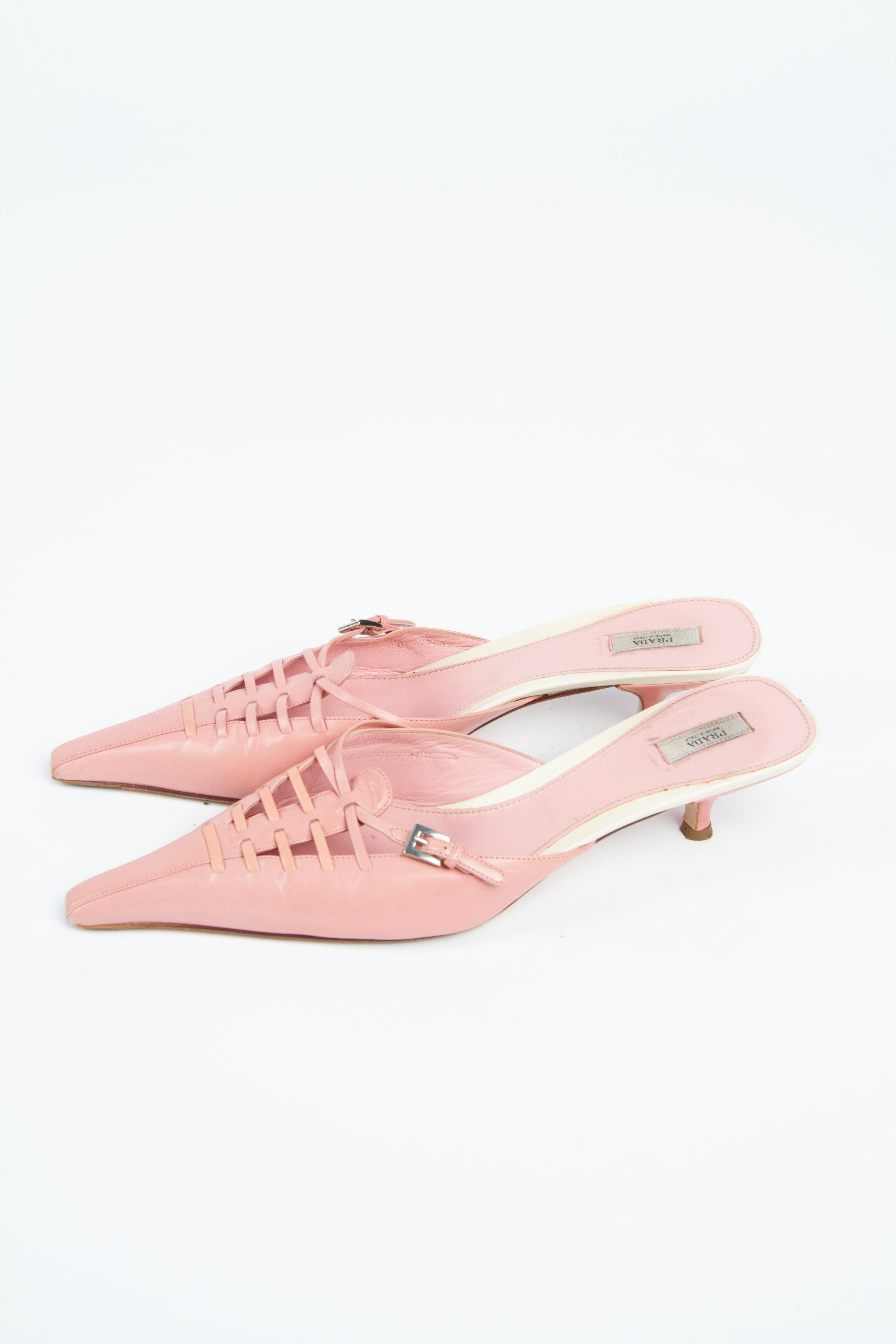 Vintage Prada 2000s Size 39 Baby Pink Mules | Y2K Designer Heels Shoes
