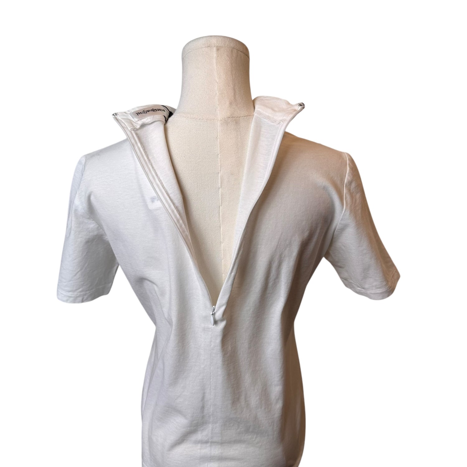 YSL White Mockneck T-Shirt