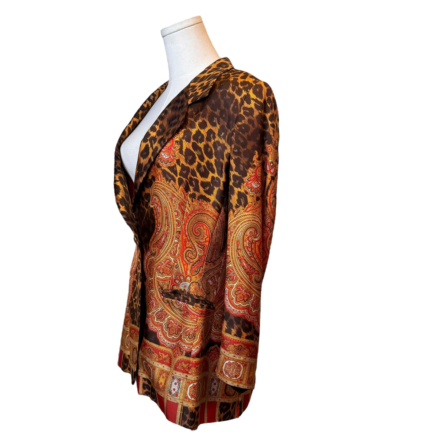 Escada Margaretha Ley Cheetah and Paisley Print Silk Blazer