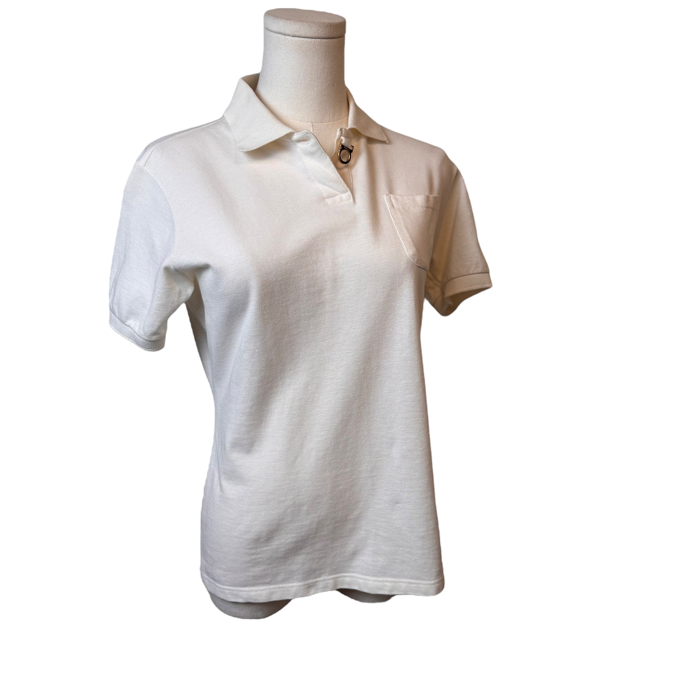 Ferragamo White Knit Polo w/ Hardware
