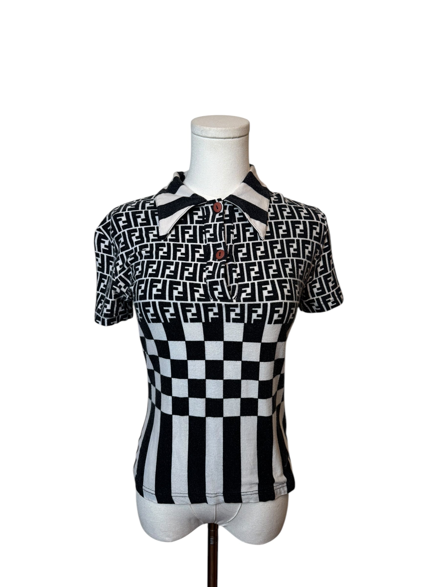 Fendi Black and White Polo Top