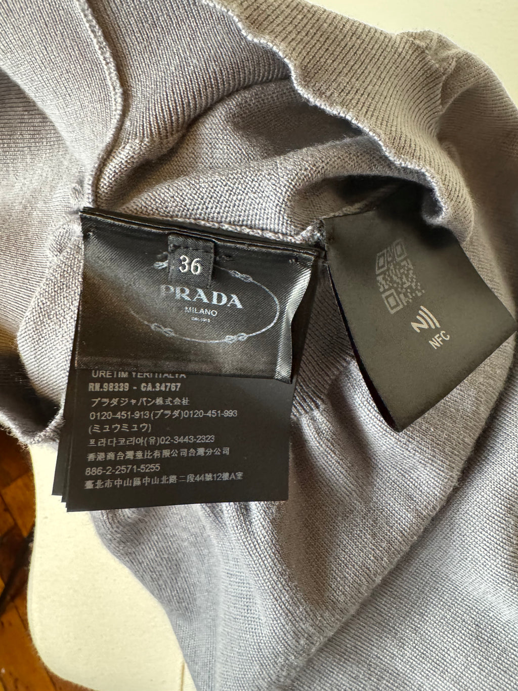 Prada Grey Front Tie Short Sleeve Sweater