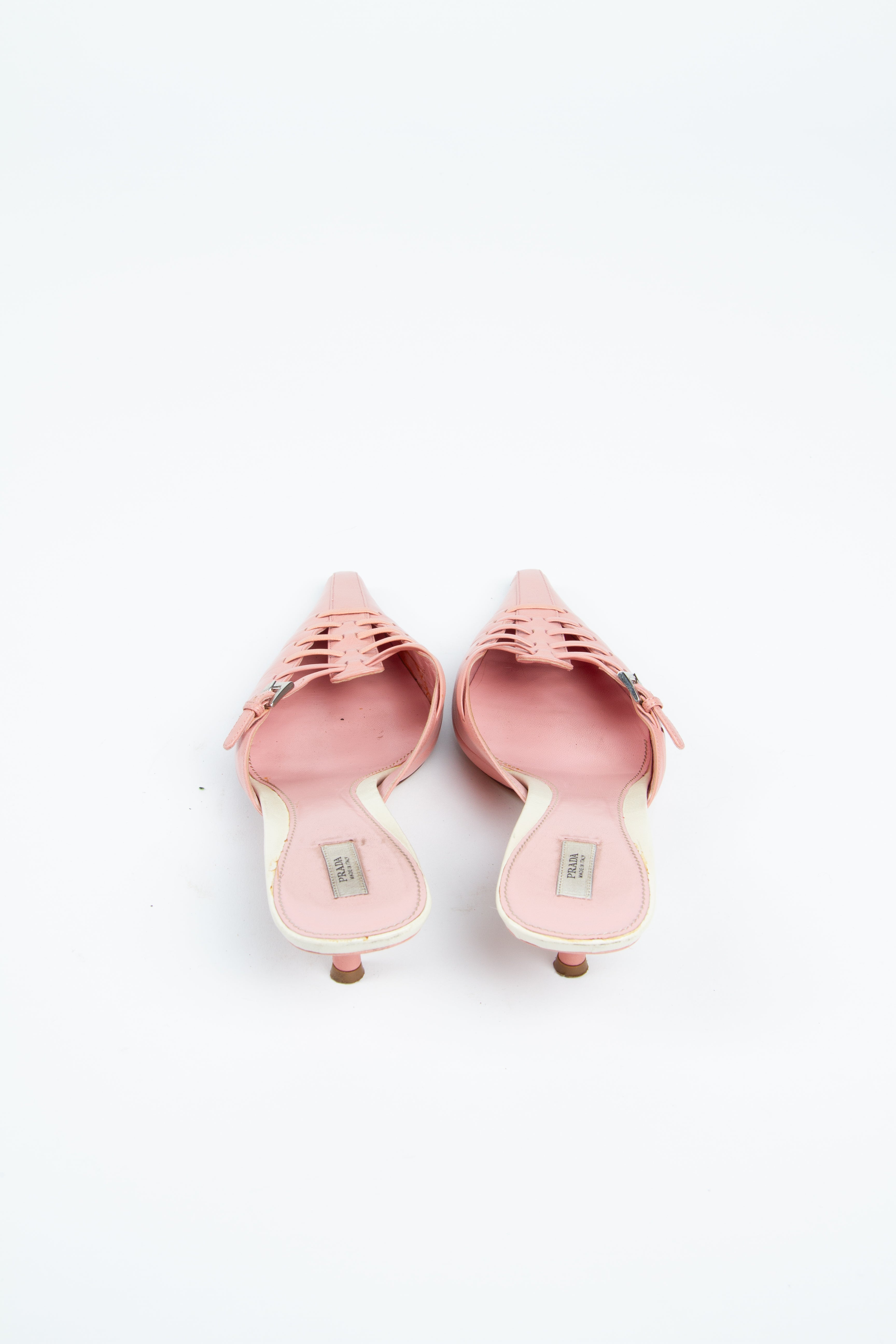 Vintage Prada 2000s Size 39 Baby Pink Mules | Y2K Designer Heels Shoes