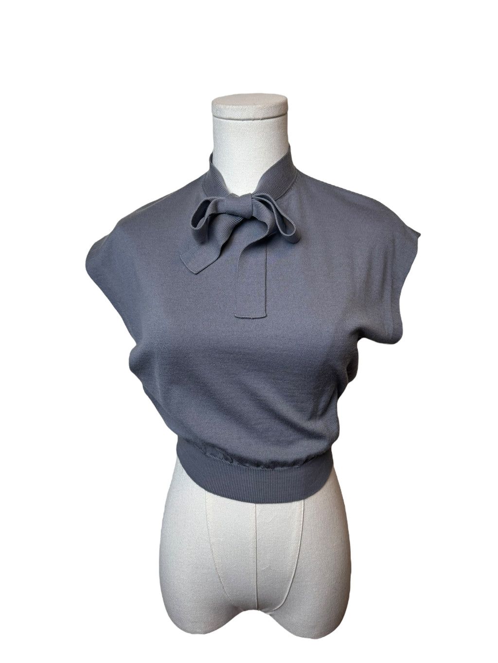 Prada Grey Front Tie Short Sleeve Sweater