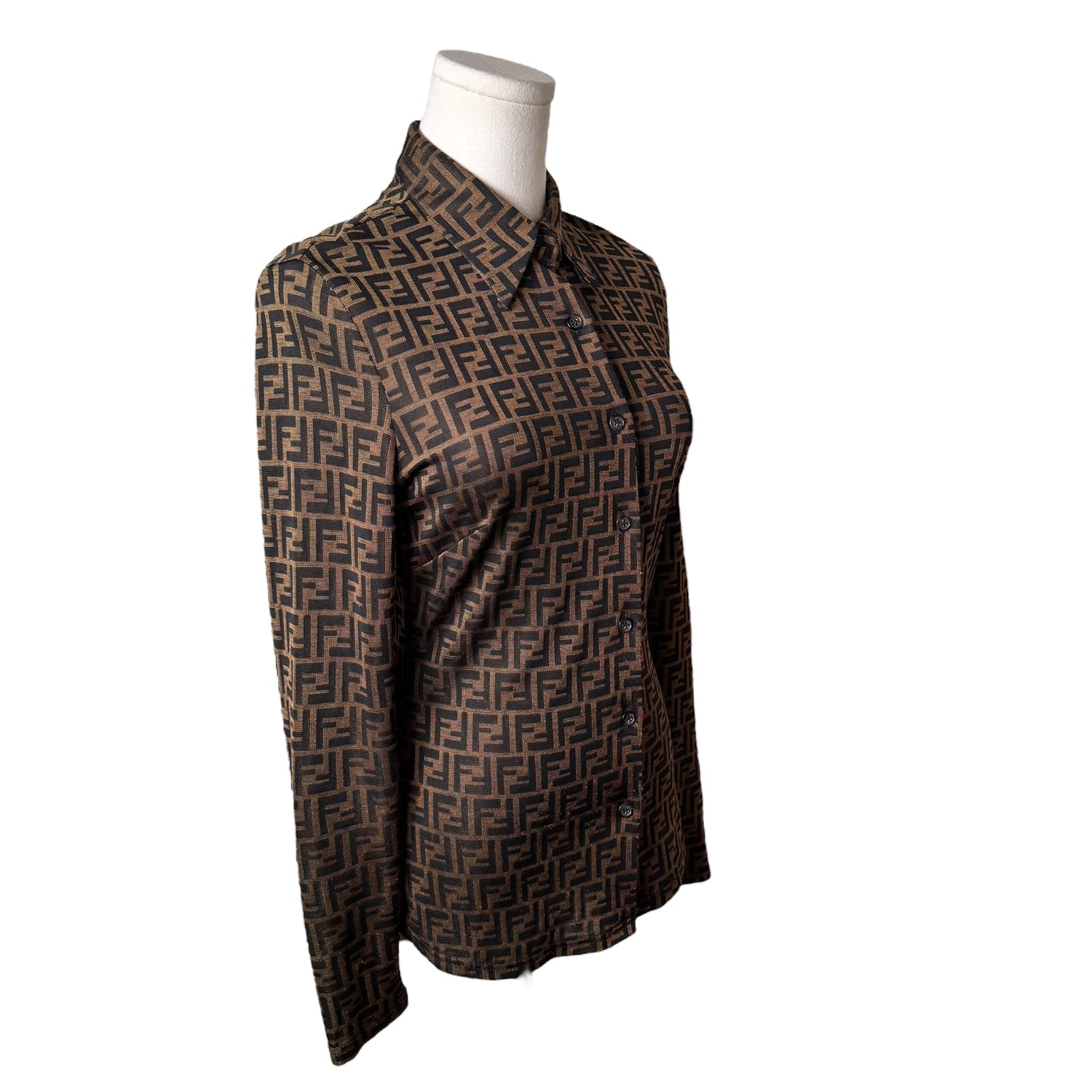 Fendi Long Sleeve Zucca Print Button Up