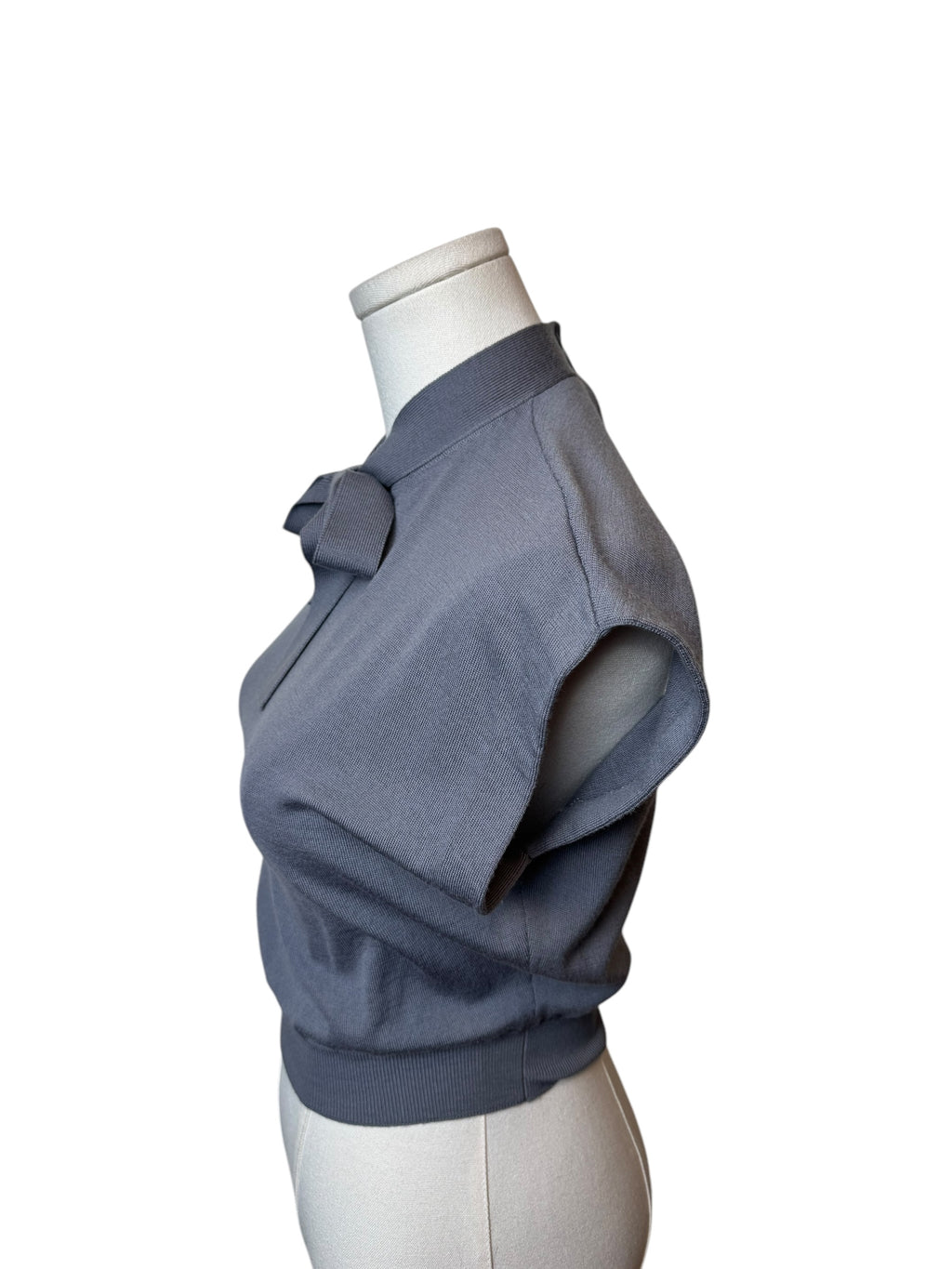 Prada Grey Front Tie Short Sleeve Sweater