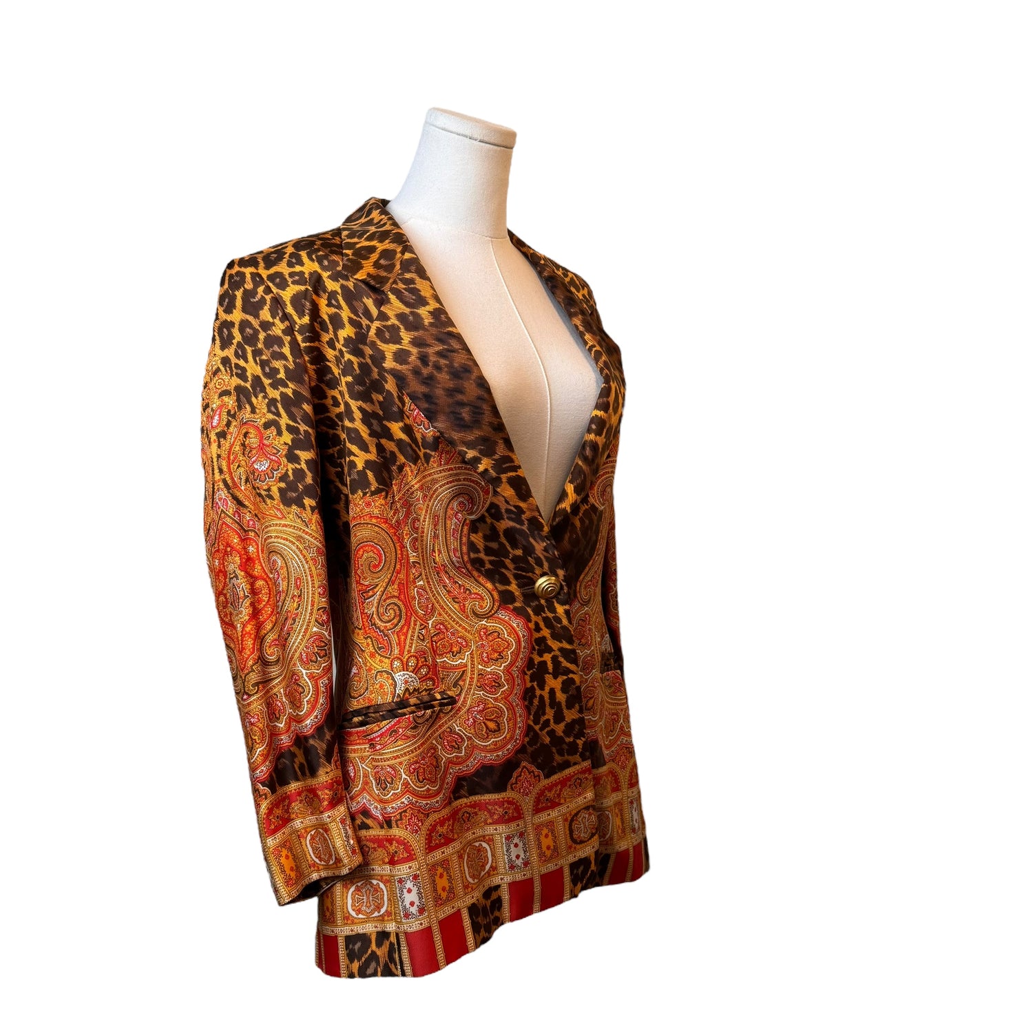 Escada Margaretha Ley Cheetah and Paisley Print Silk Blazer