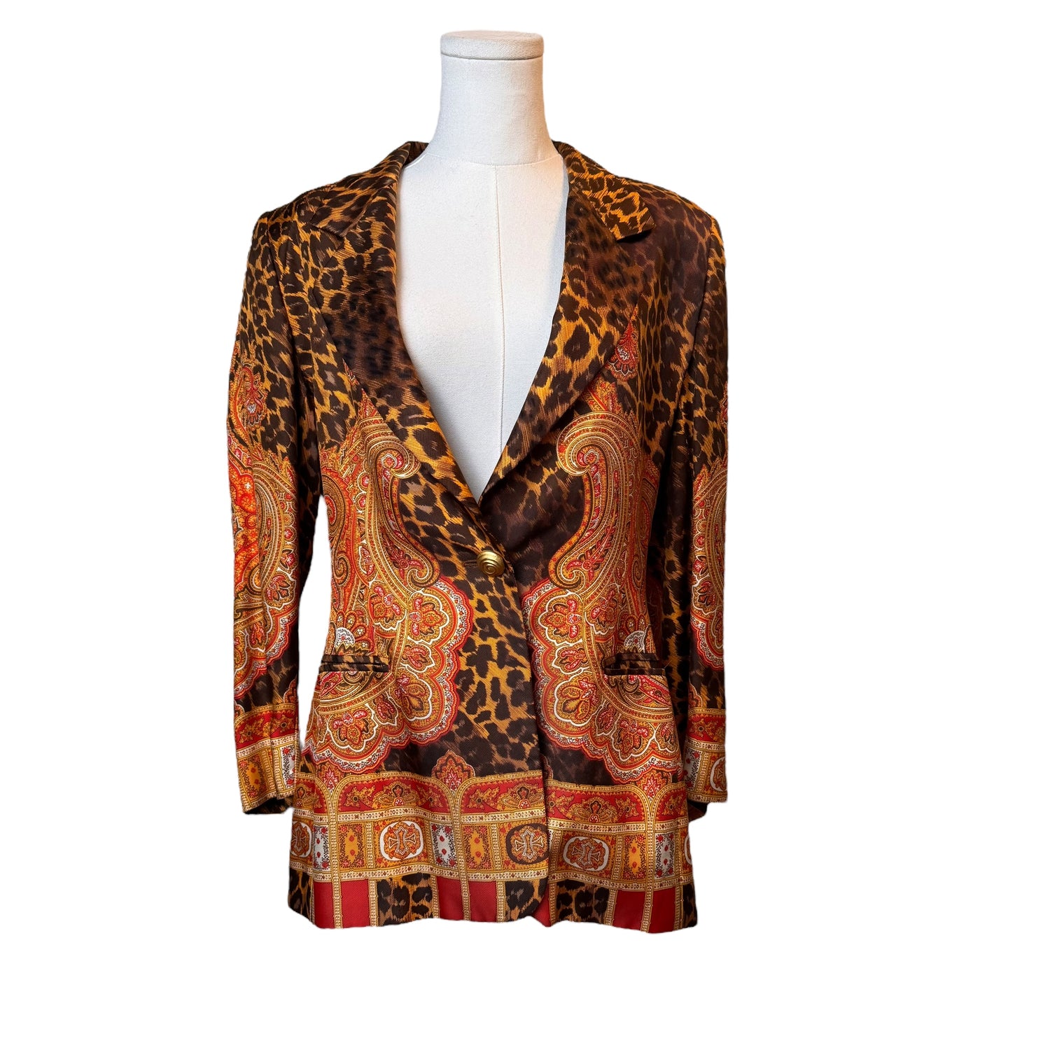 Escada Margaretha Ley Cheetah and Paisley Print Silk Blazer