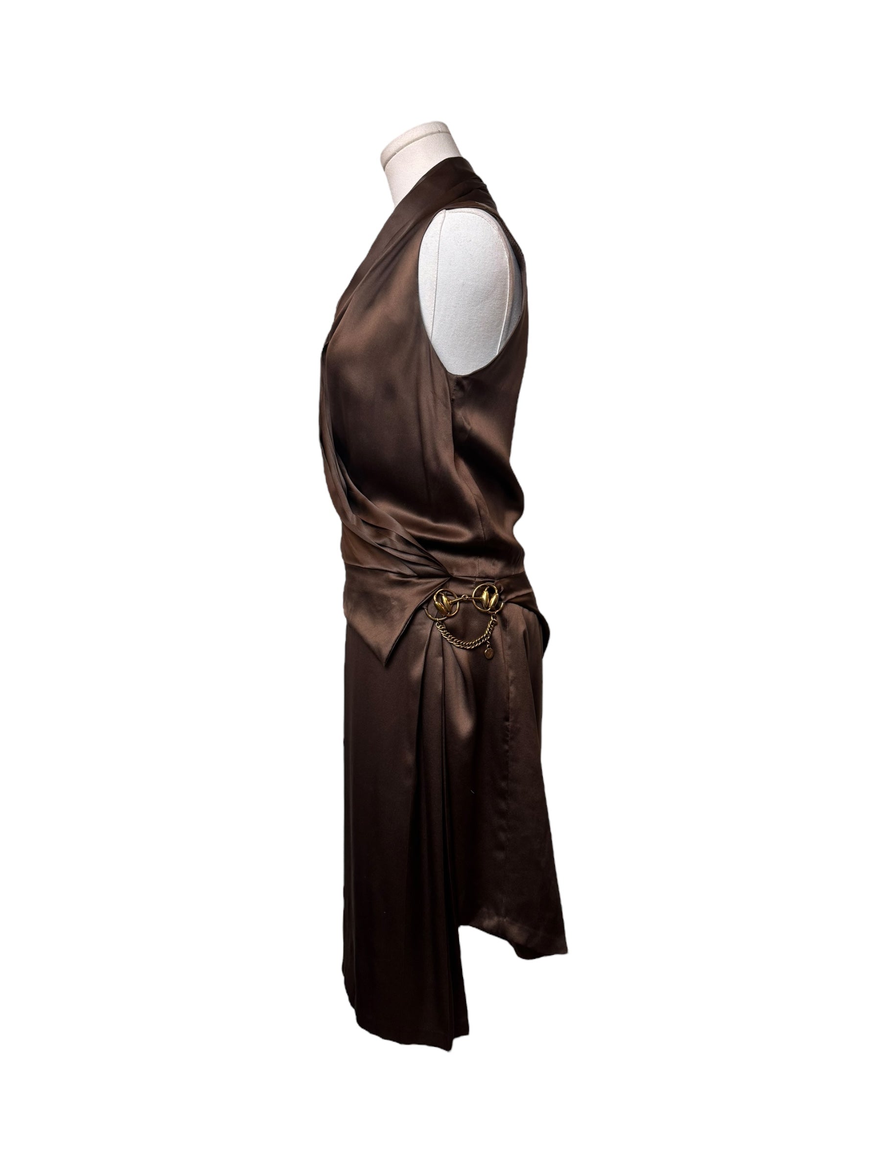 Gucci Brown Silk Horse-bit Dress
