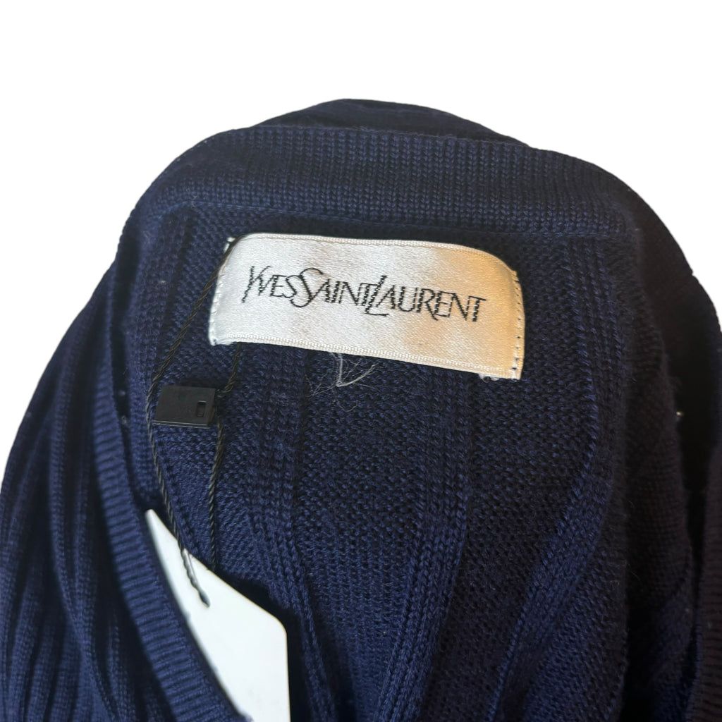 YSL Navy Knit Sweater w/ Attached Scarf
