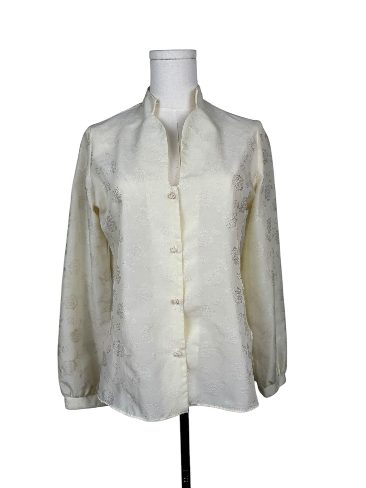 Vintage Ivory Rose Silk Button Down