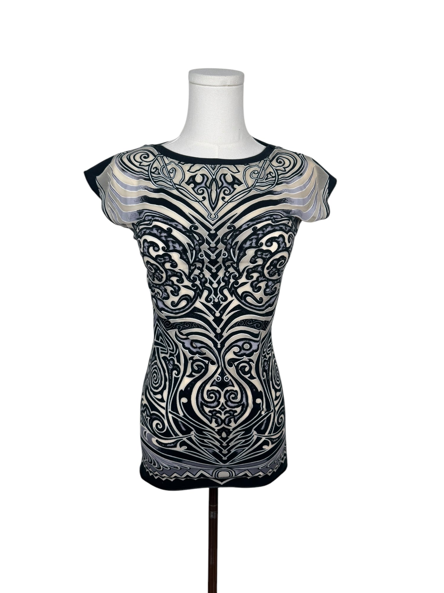 Jean Paul Gaultier Black & White Tribal Print Top