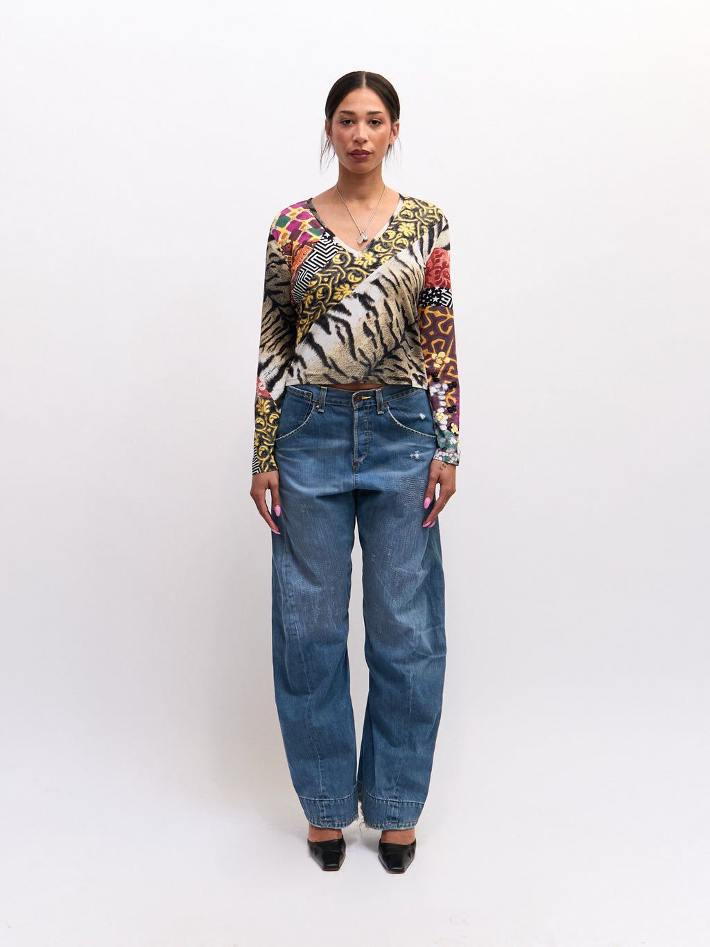Just Cavalli Mixed Geometric Print V-Neck Top