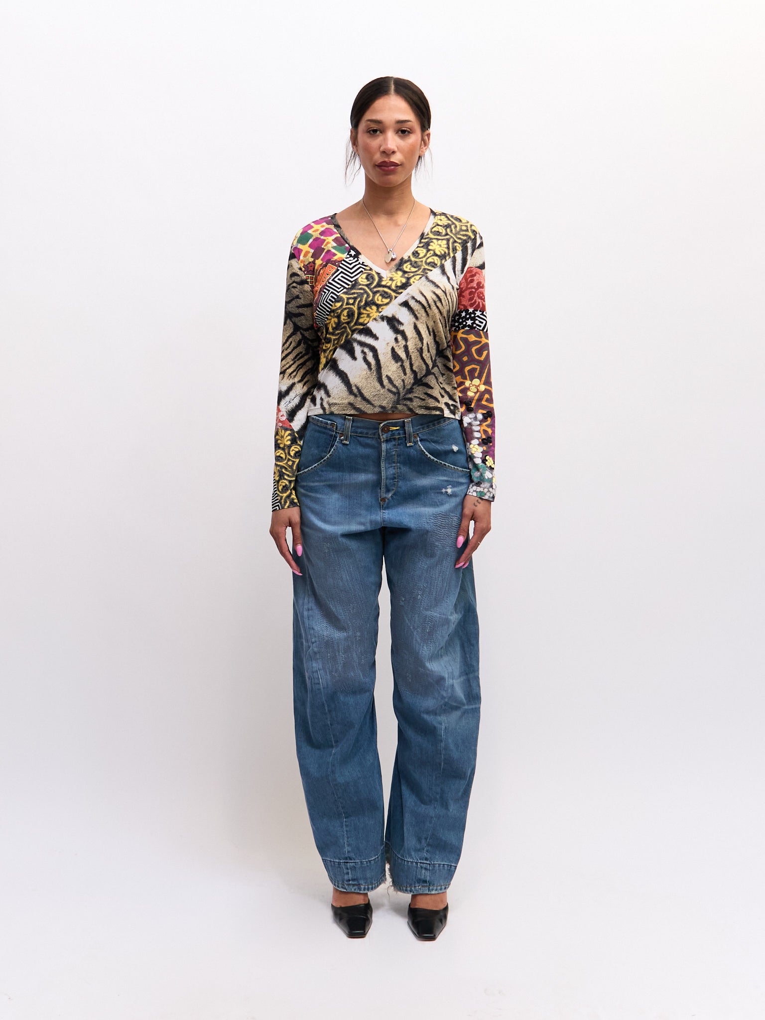 Just Cavalli Mixed Geometric Print V-Neck Top