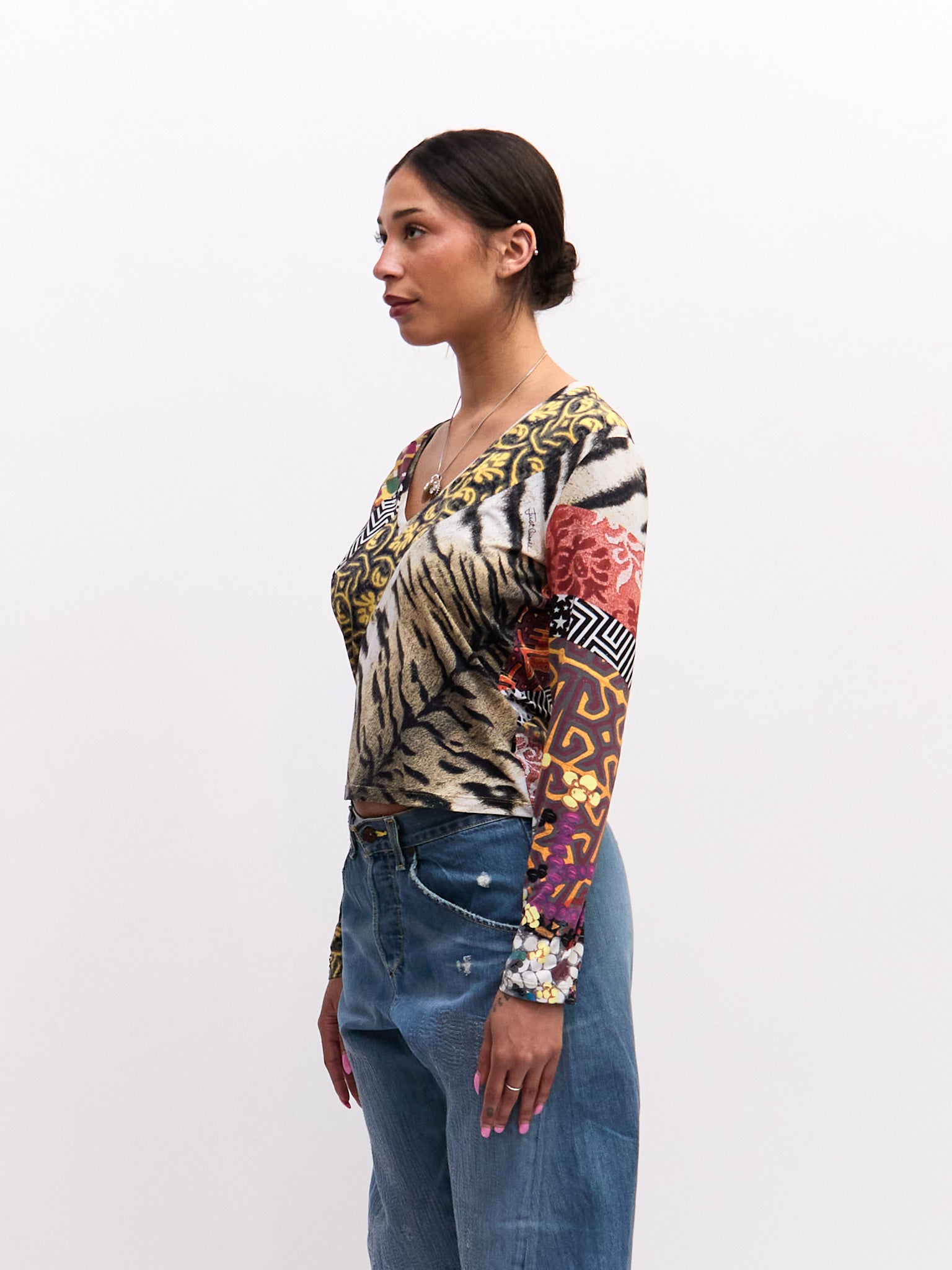 Just Cavalli Mixed Geometric Print V-Neck Top