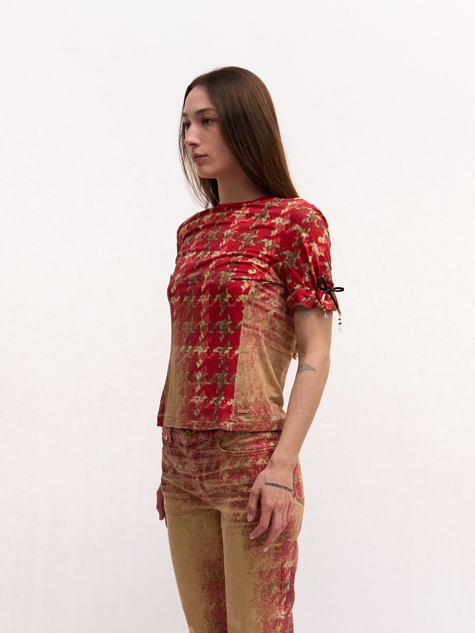 2002 Roberto Cavalli Red Plaid Runway Burnout Set