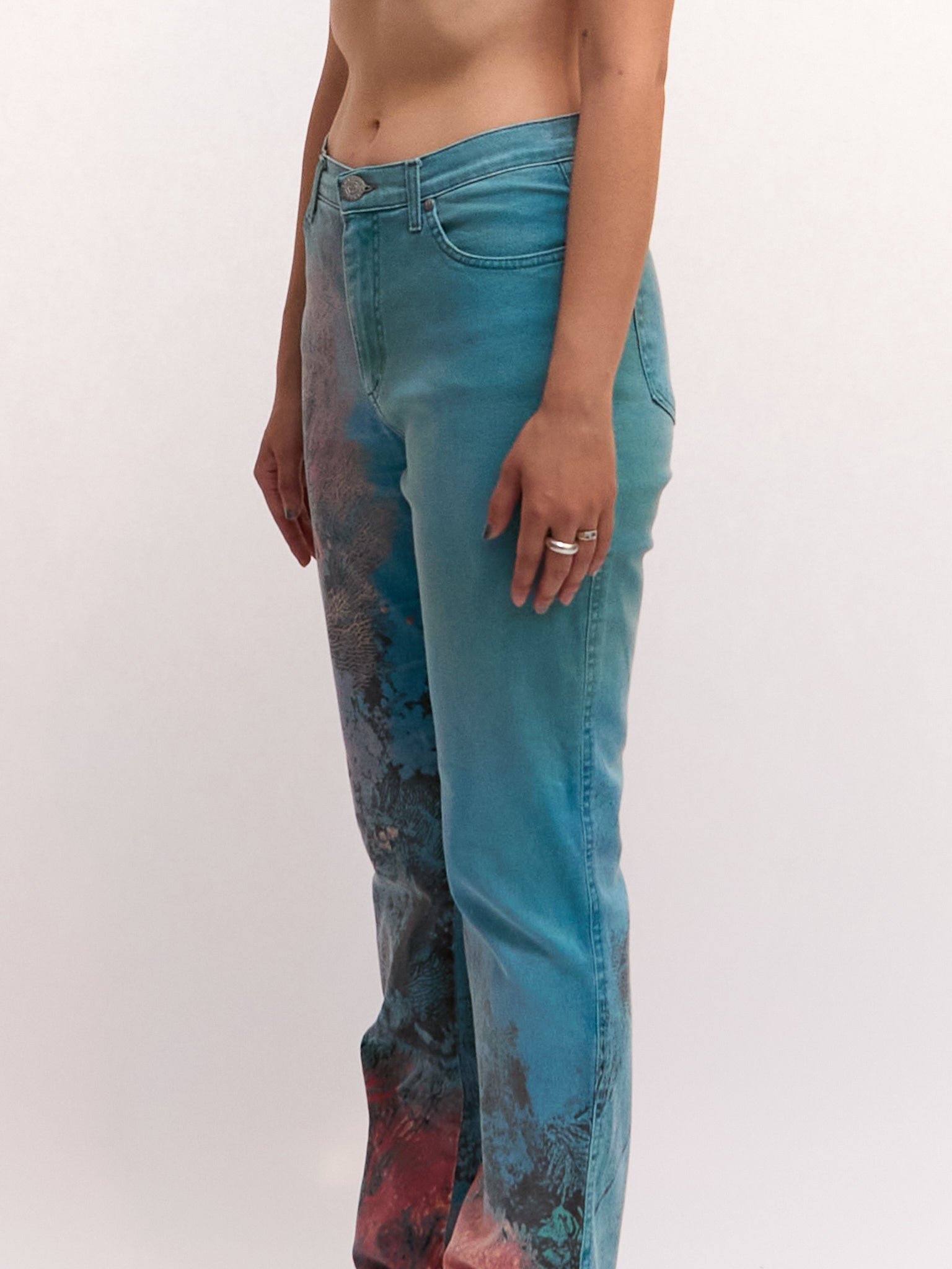 1999 SS Roberto Cavalli Blue Coral Printed Jeans