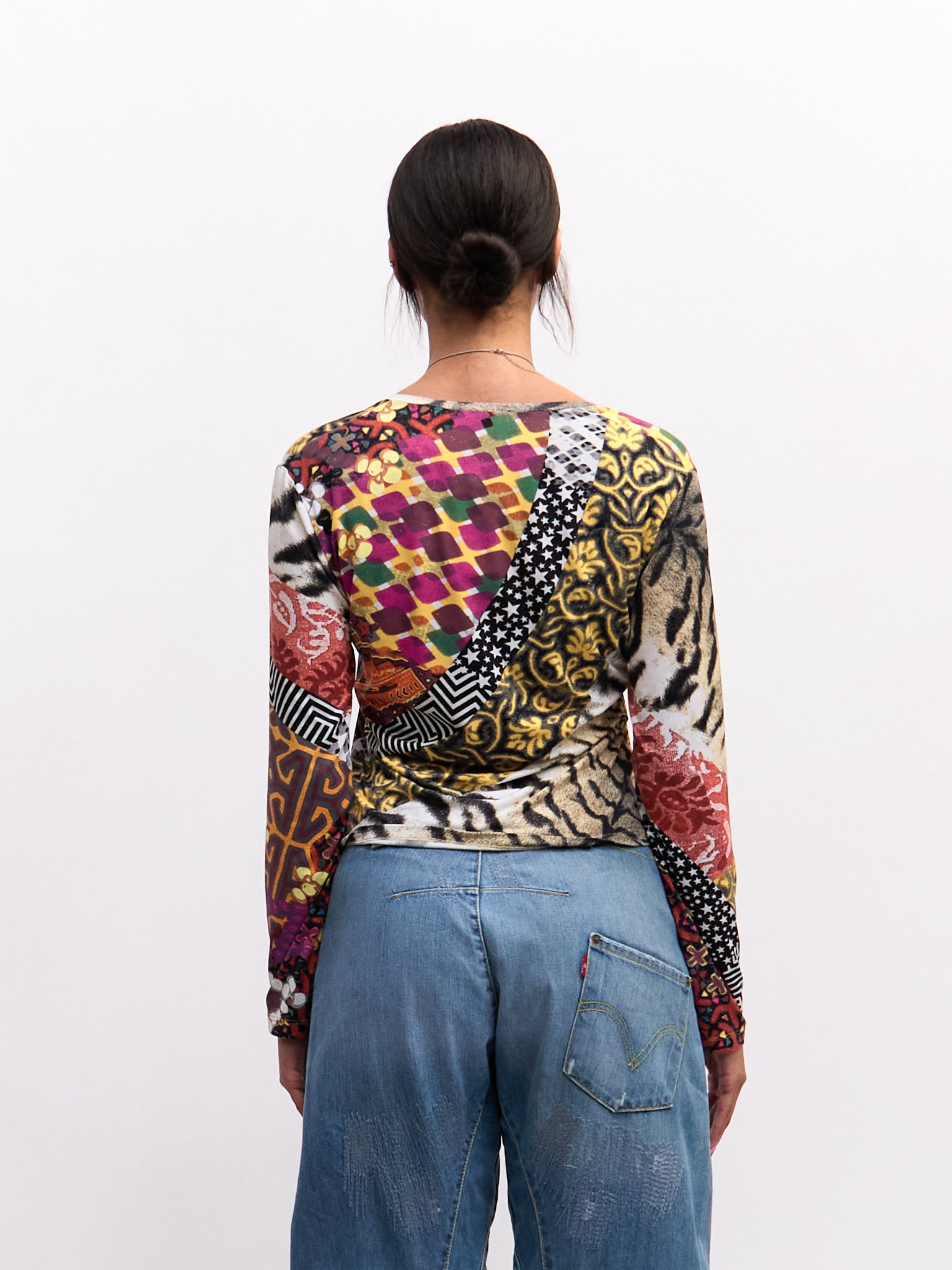 Just Cavalli Mixed Geometric Print V-Neck Top