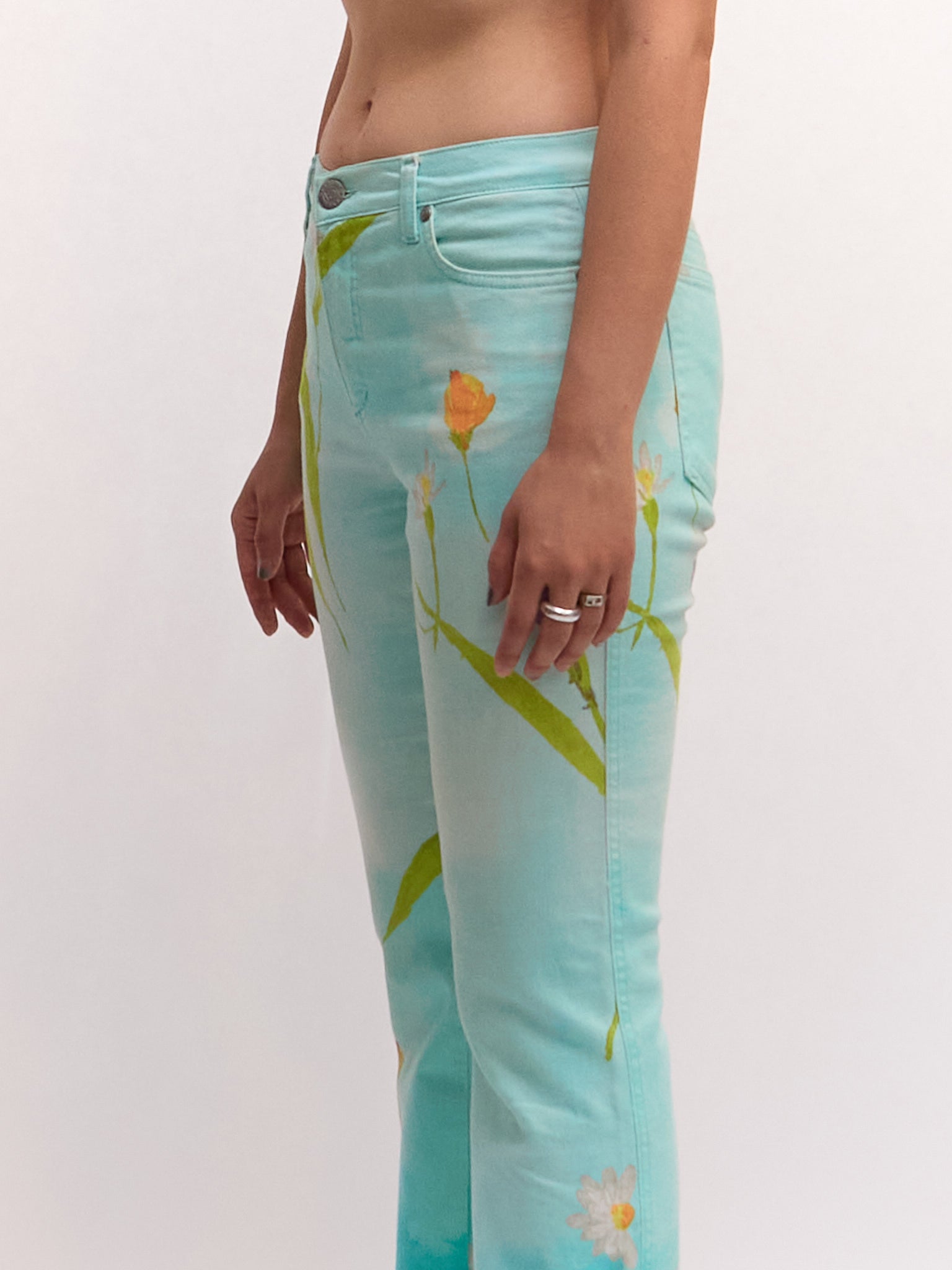 2000's Cavalli Jeans Blue Gradient Floral Jeans Size S W28