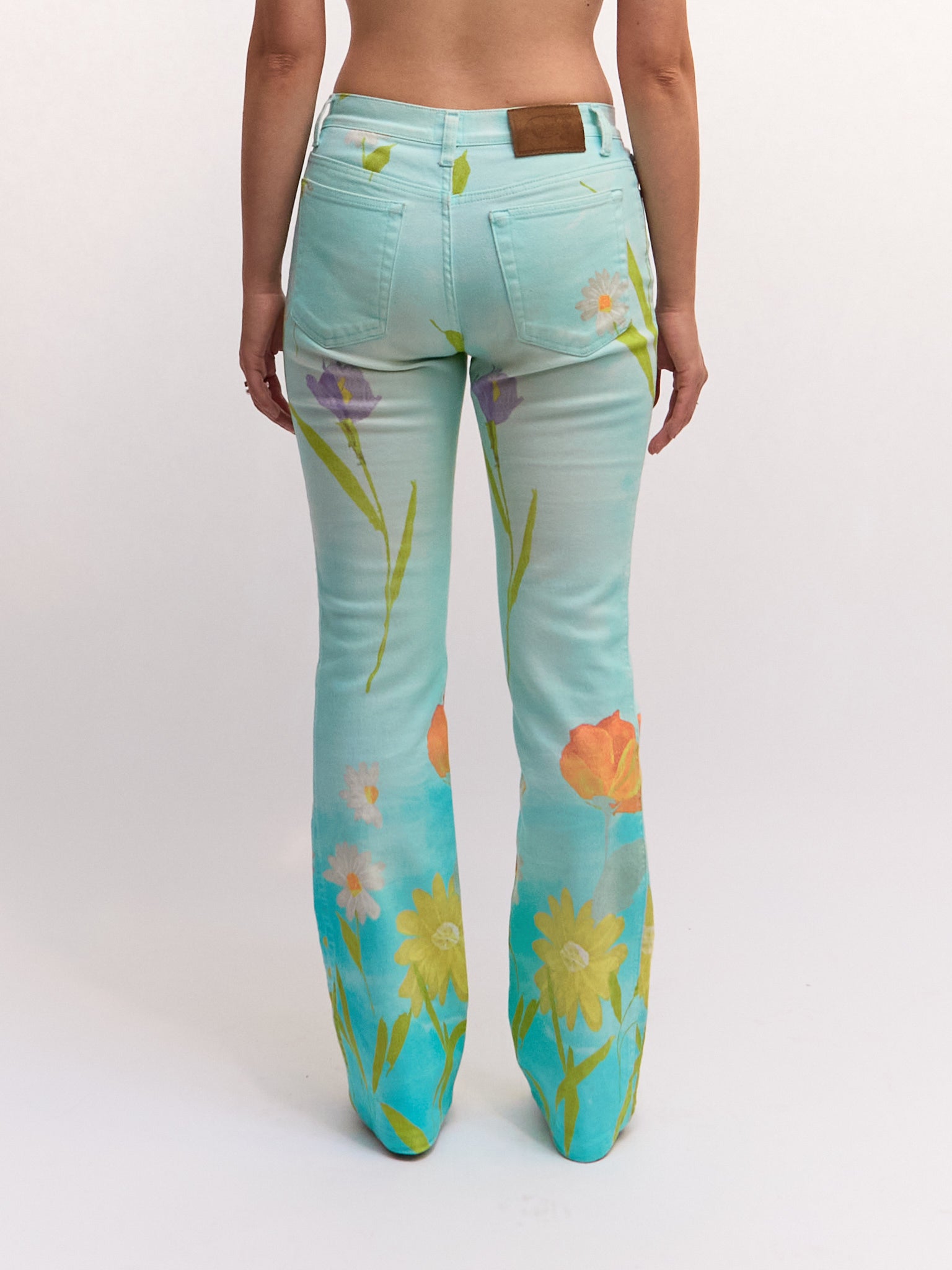 2000's Cavalli Jeans Blue Gradient Floral Jeans Size S W28