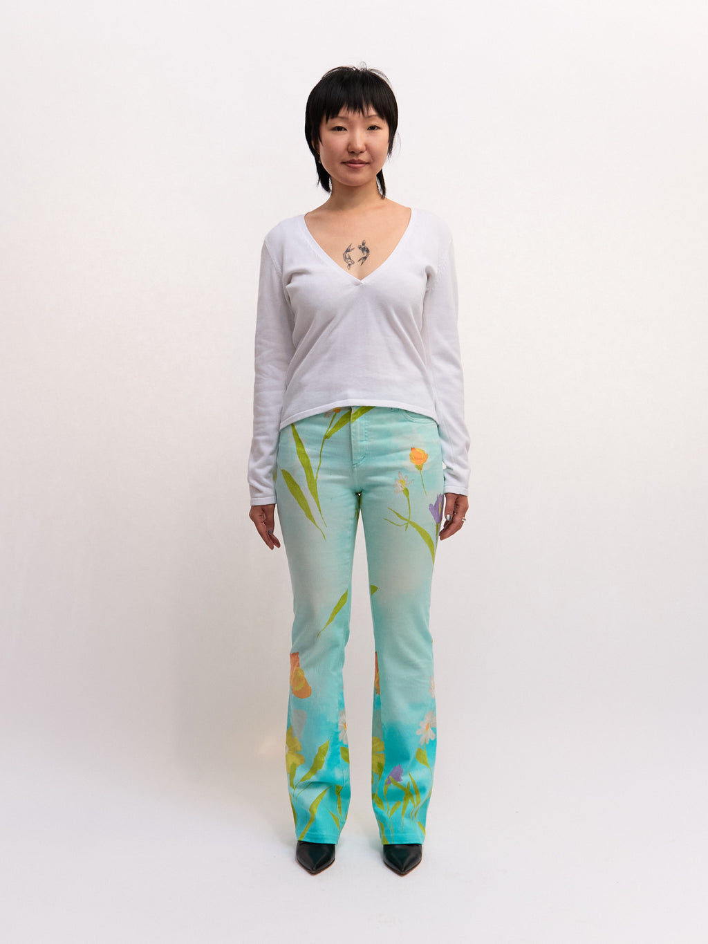 2000's Cavalli Jeans Blue Gradient Floral Jeans Size S W28
