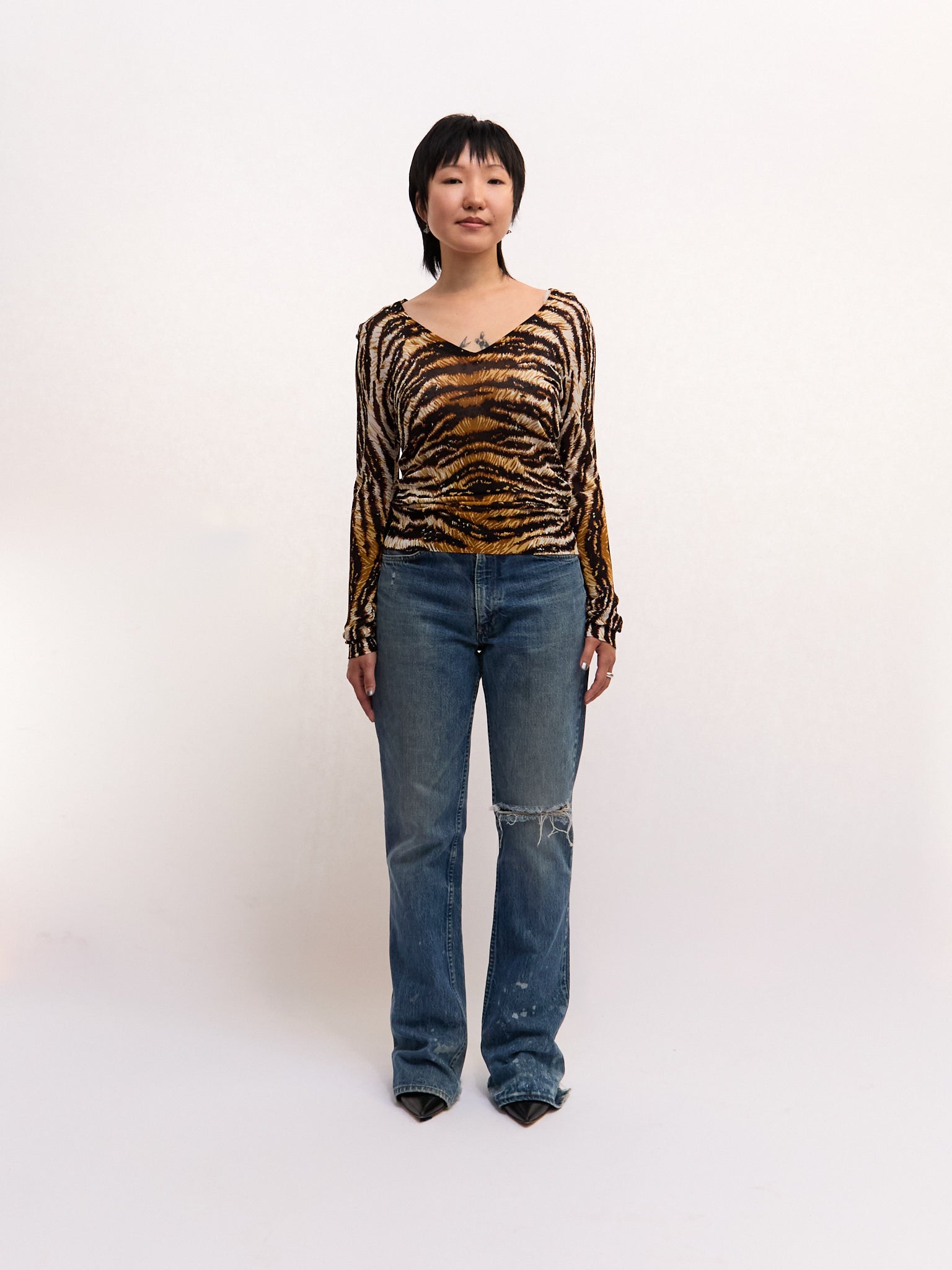 Dolce & Gabbana Tiger Print Mesh Long Sleeve