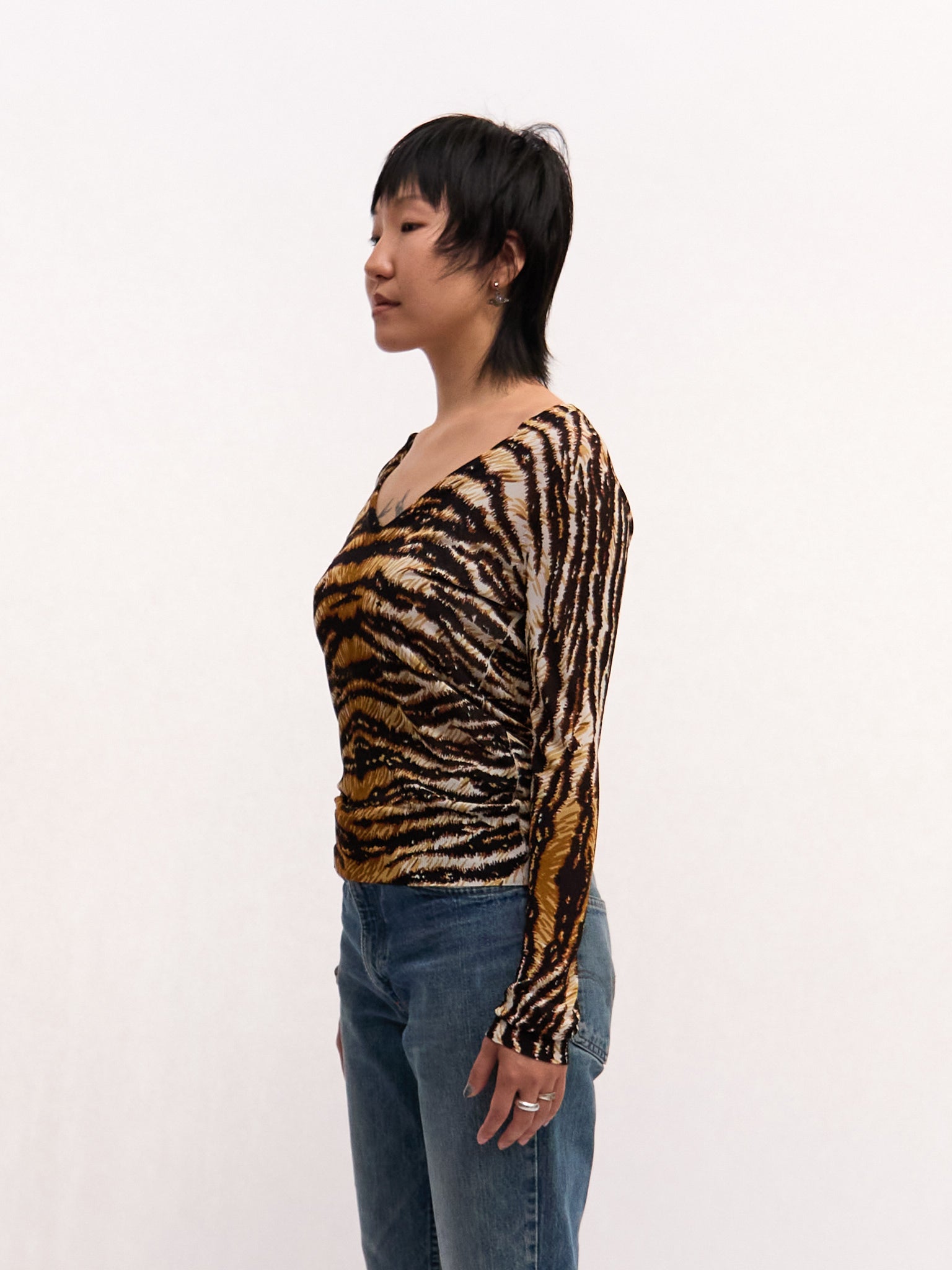 Dolce & Gabbana Tiger Print Mesh Long Sleeve