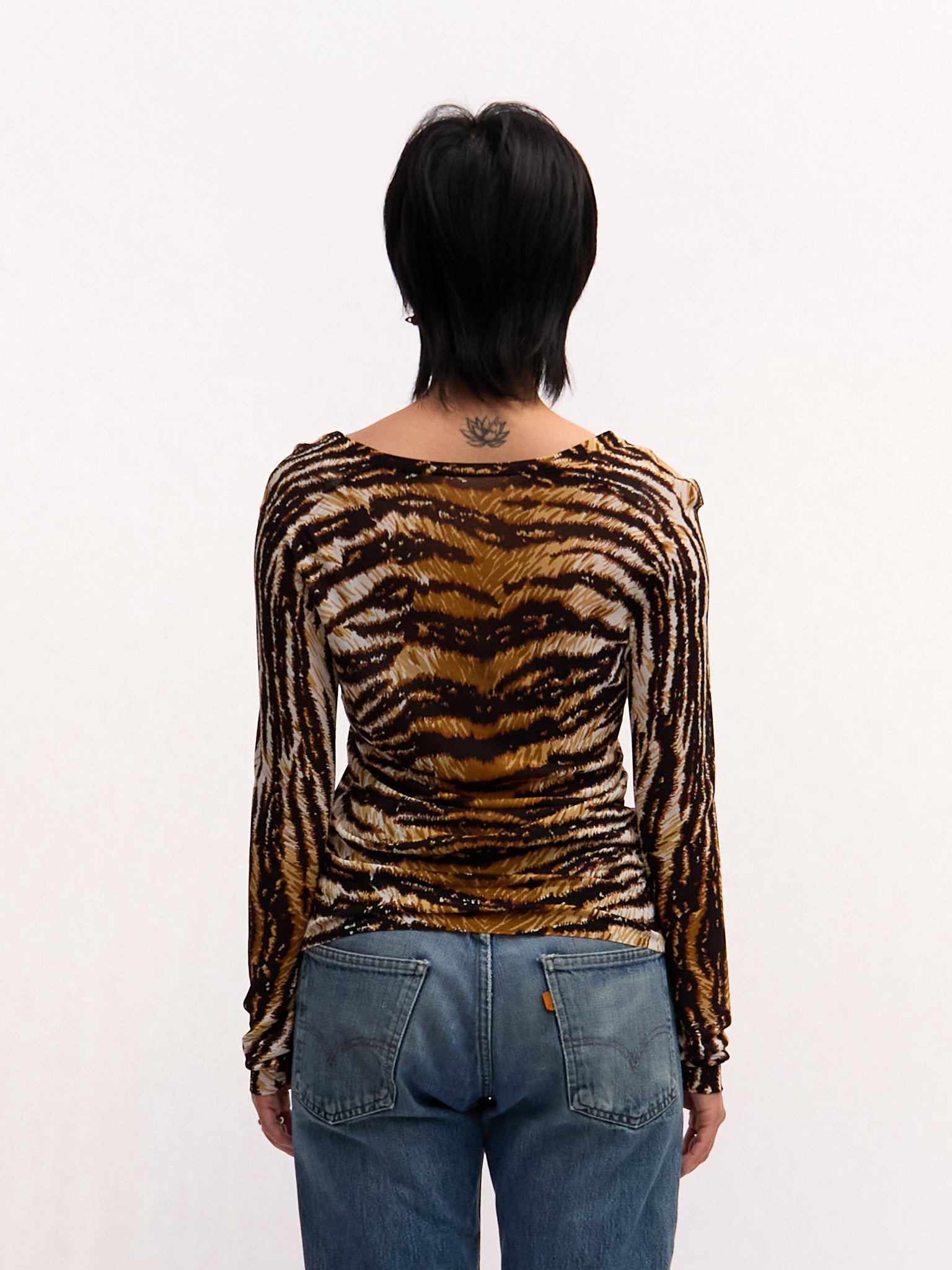 Dolce & Gabbana Tiger Print Mesh Long Sleeve