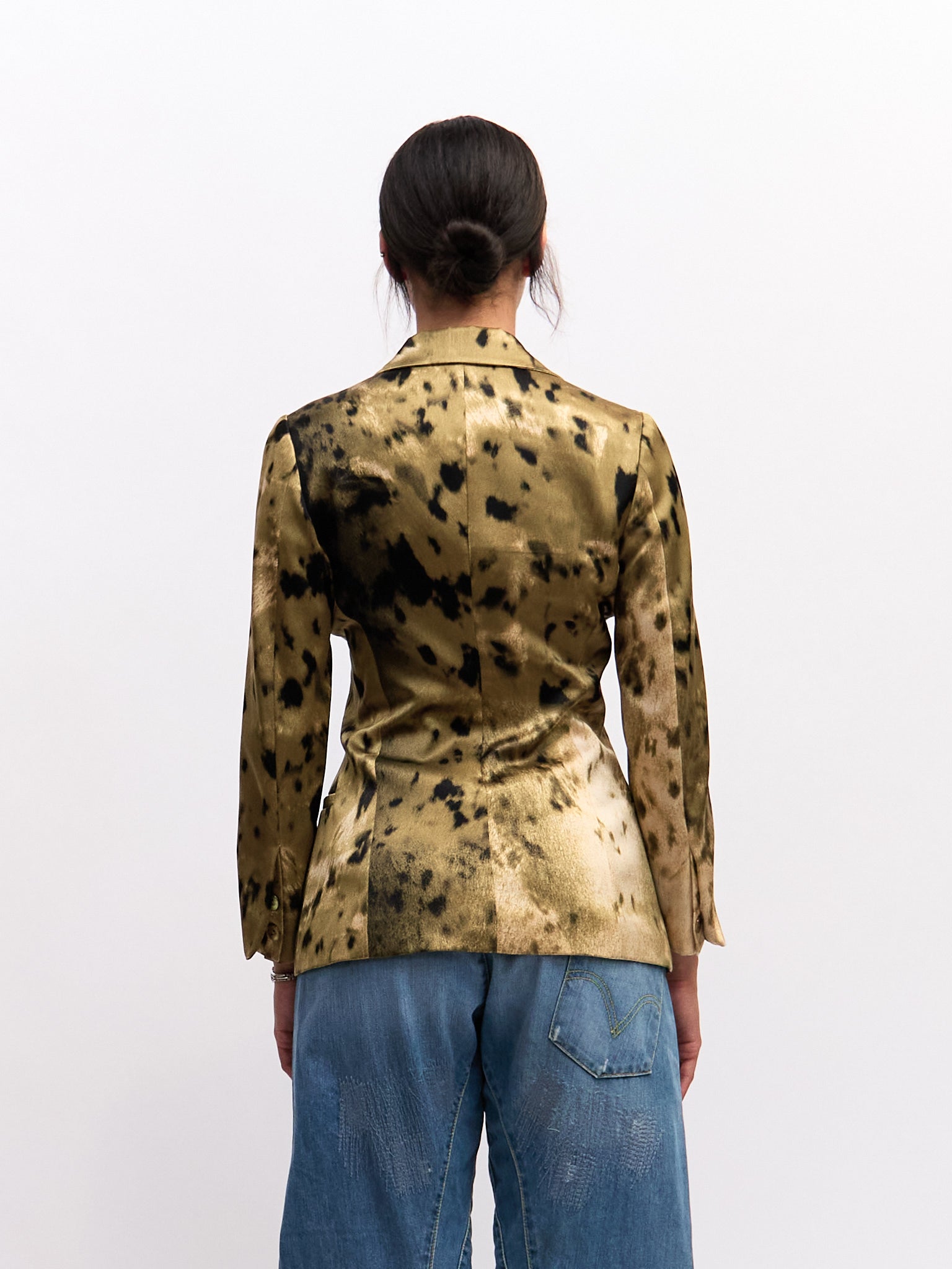 Roberto Cavalli Green Black Animal Print Silk Blazer