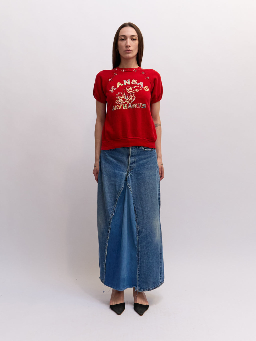 60's Vintage Red Embellished Kansas Graphic Sweater