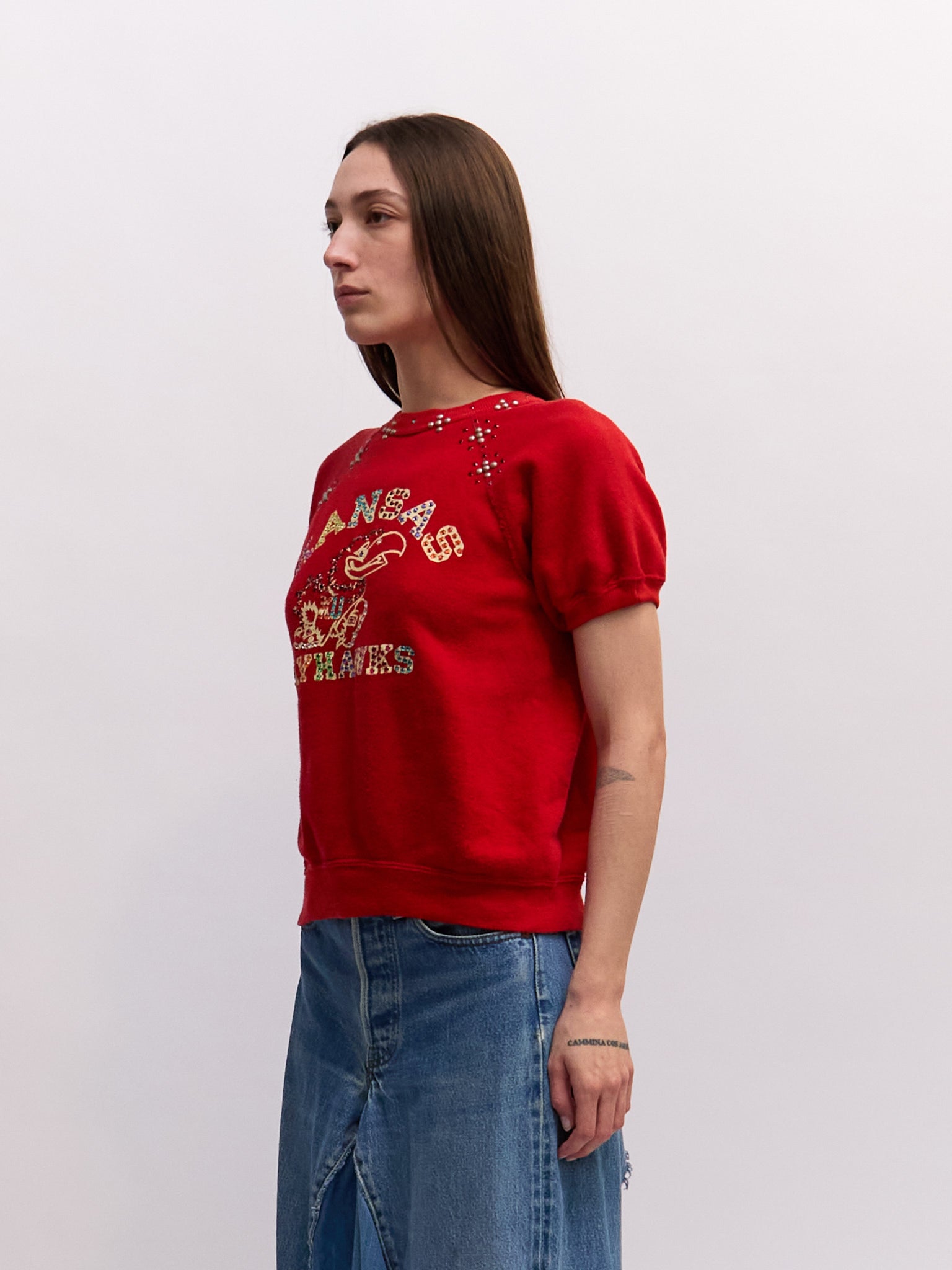 60's Vintage Red Embellished Kansas Graphic Sweater