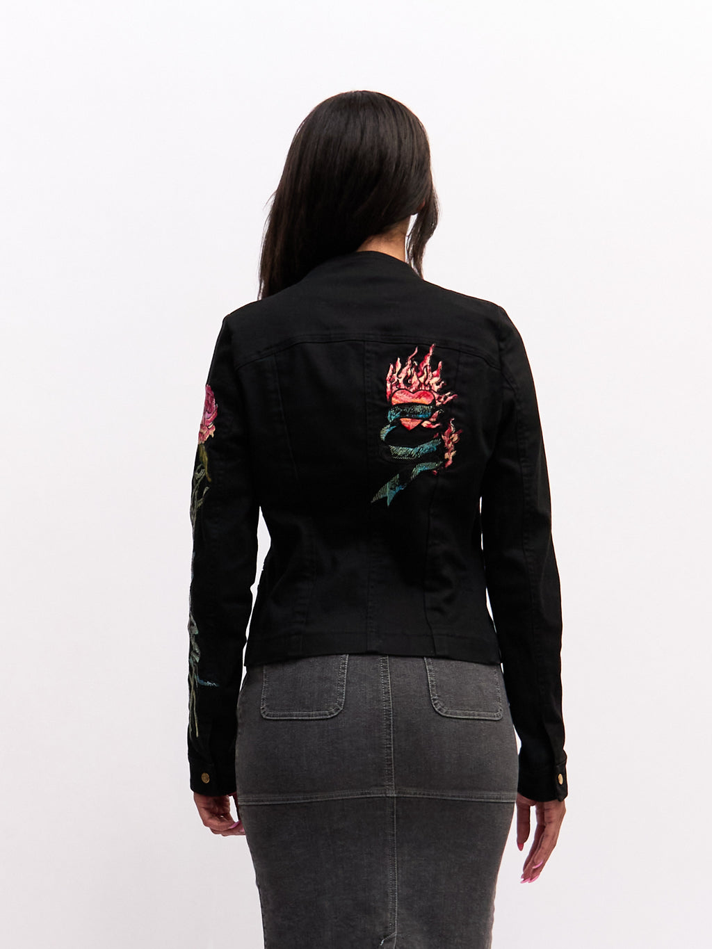 2003 Roberto Cavalli Embroidered Rose Tattoo Print Jacket