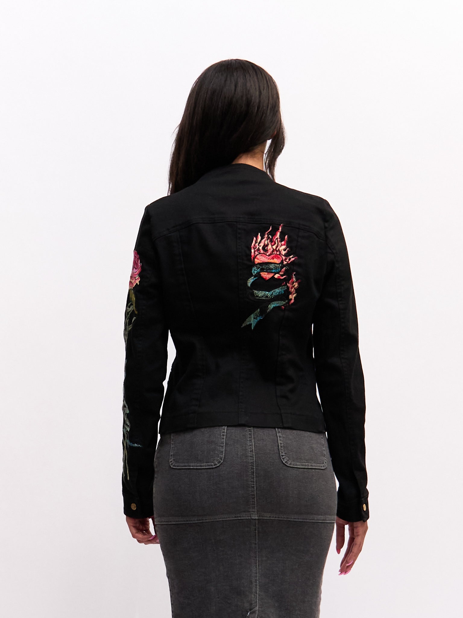 2003 Roberto Cavalli Embroidered Rose Tattoo Print Jacket