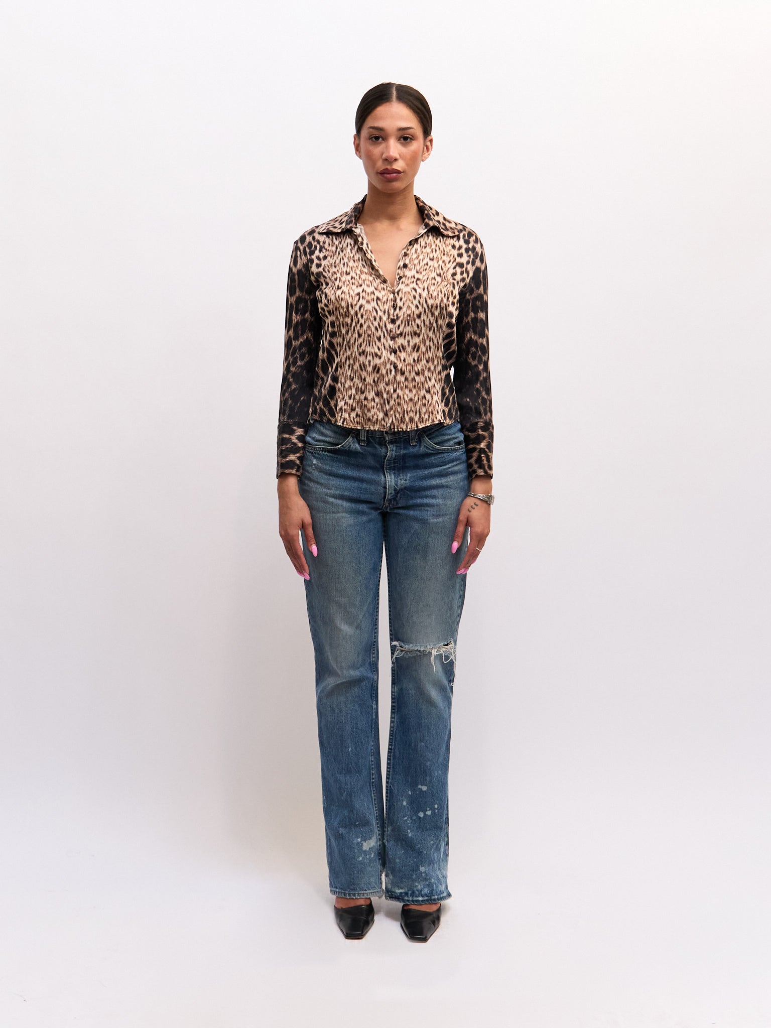Roberto Cavalli Brown Leopard Print Silk Top