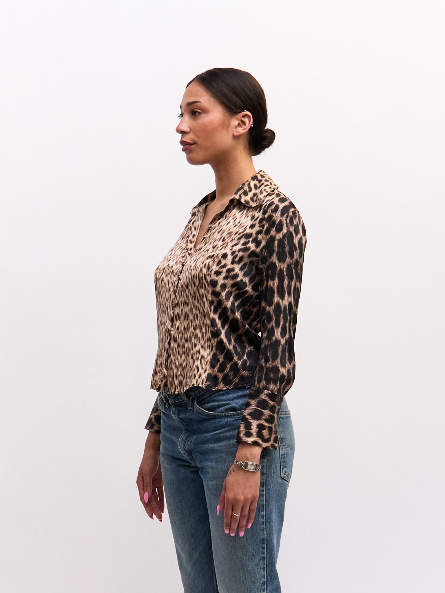 Roberto Cavalli Brown Leopard Print Silk Top