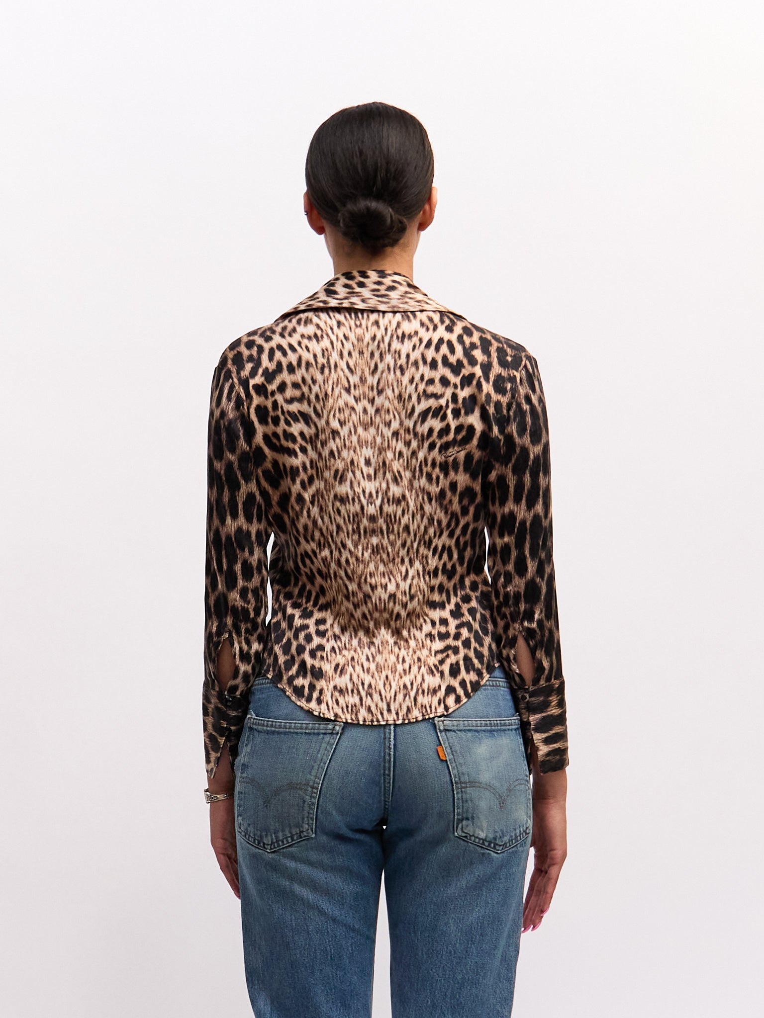 Roberto Cavalli Brown Leopard Print Silk Top