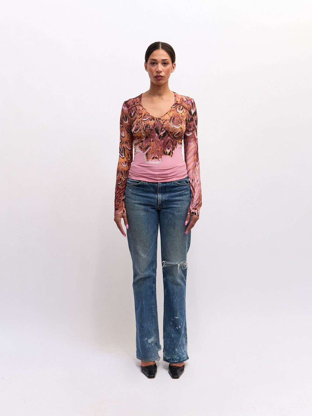 Roberto Cavalli Pink Printed  Feather Top