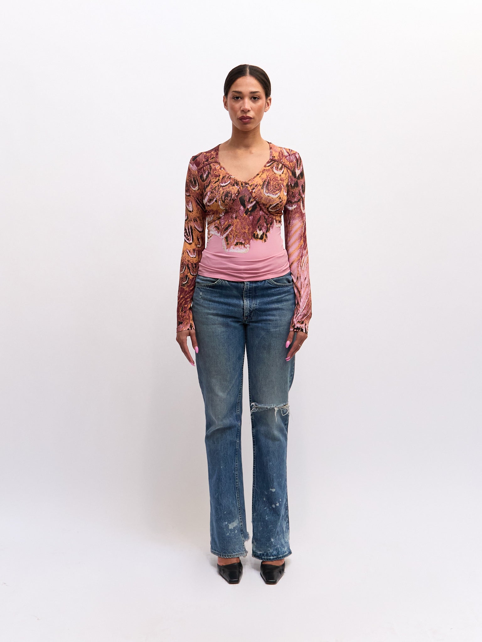 Roberto Cavalli Pink Printed  Feather Top