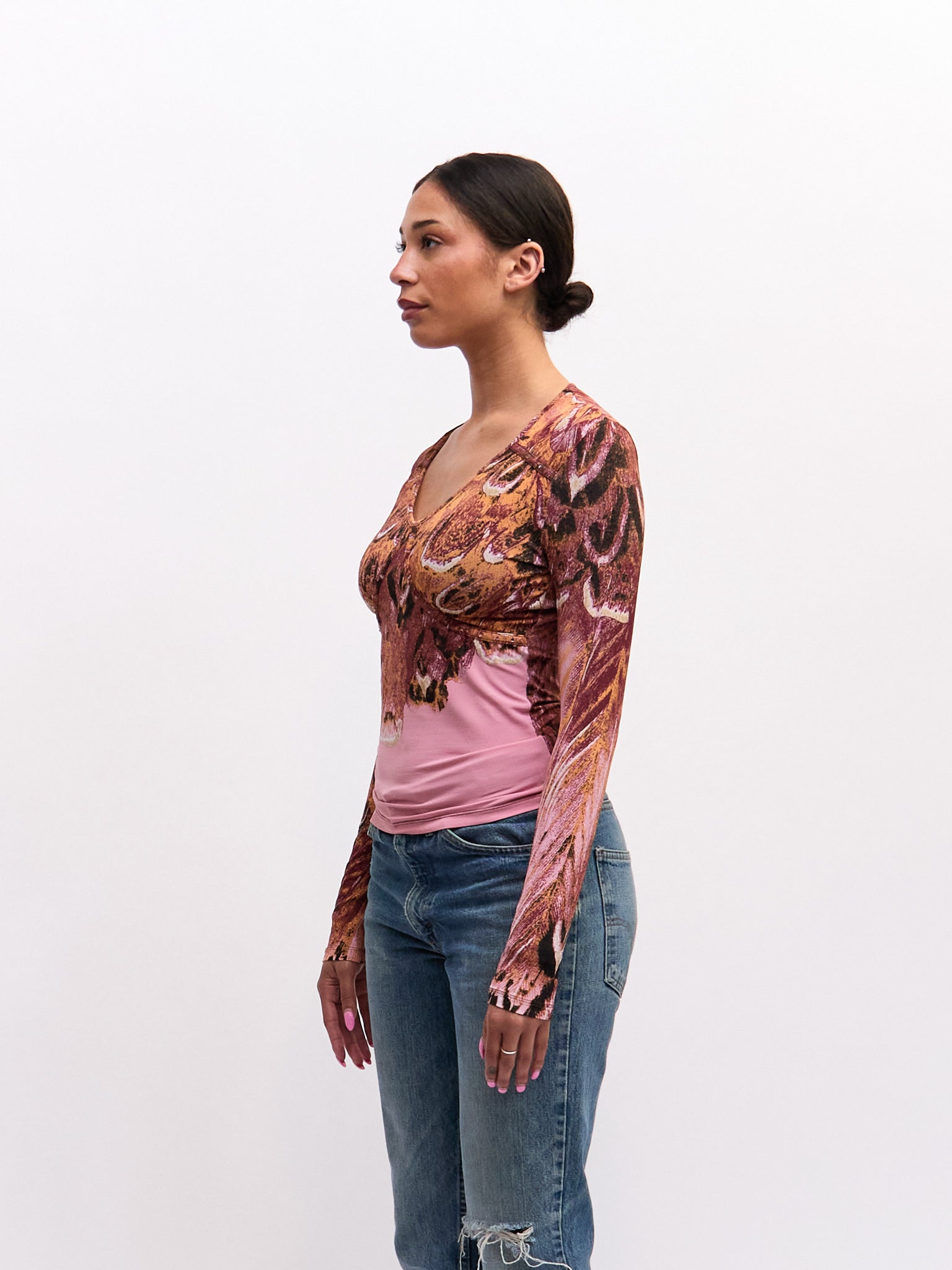 Roberto Cavalli Pink Printed  Feather Top