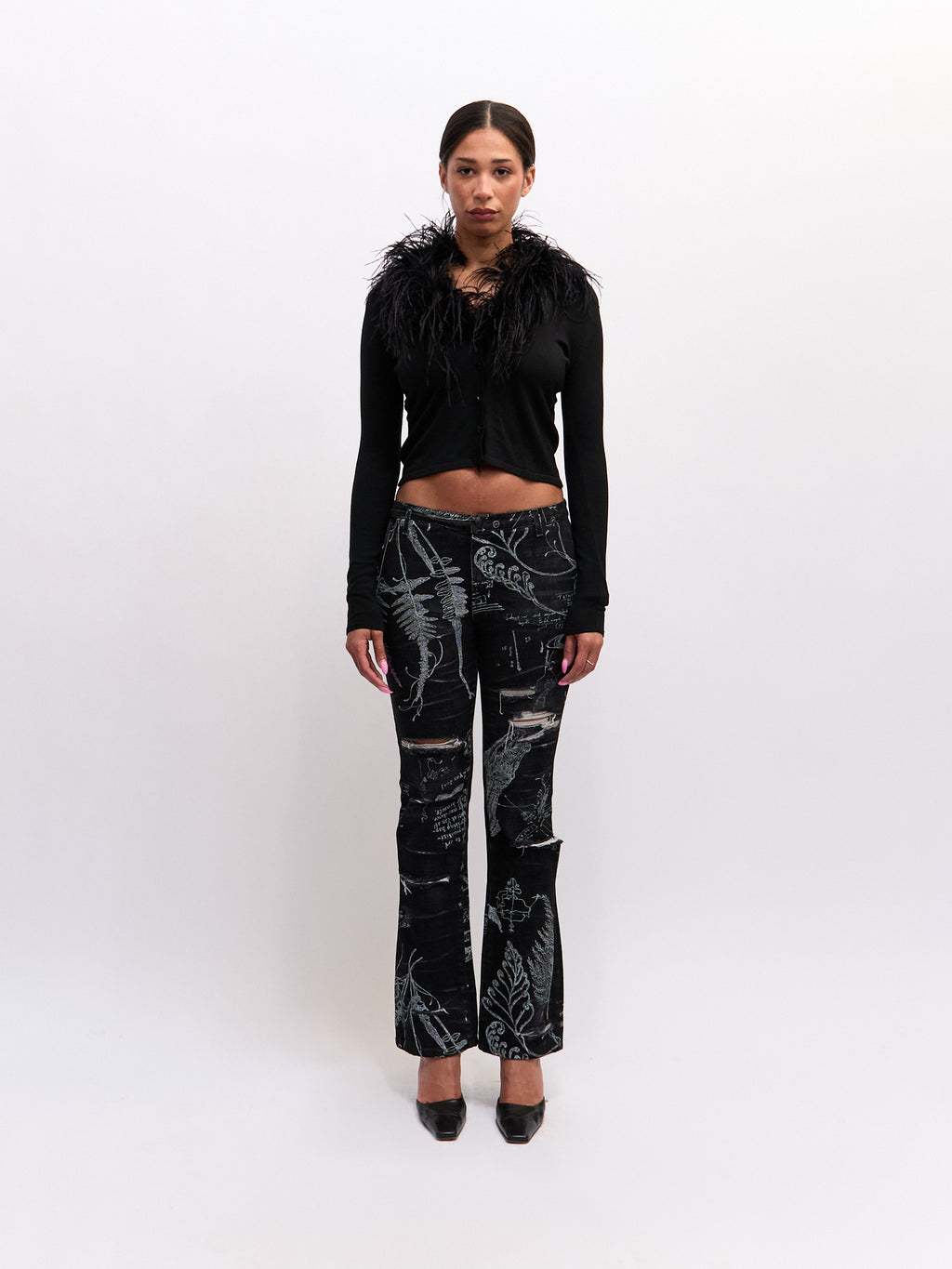 Roberto Cavalli Black Crocodile Print Jeans