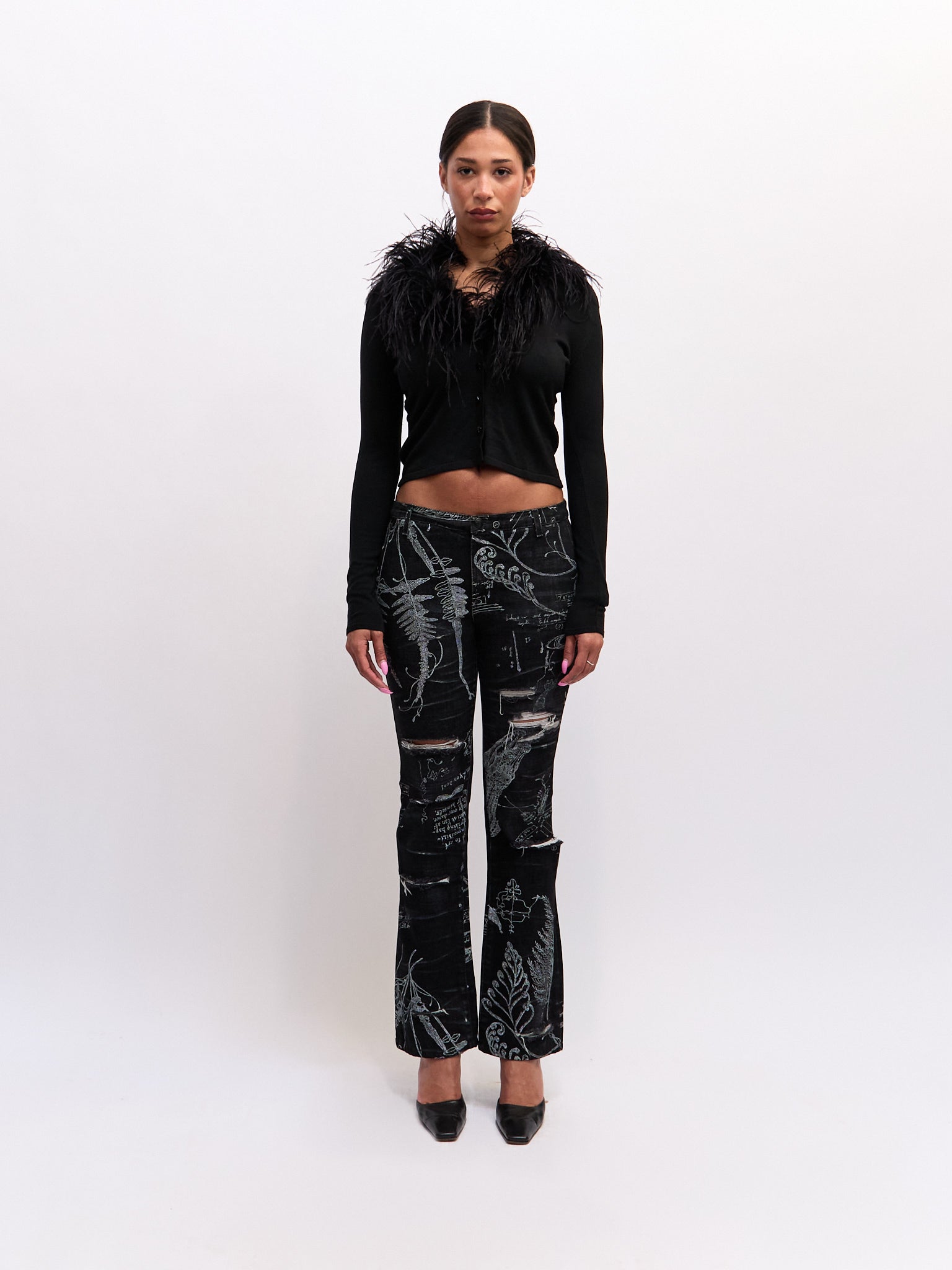 Roberto Cavalli Black Crocodile Print Jeans
