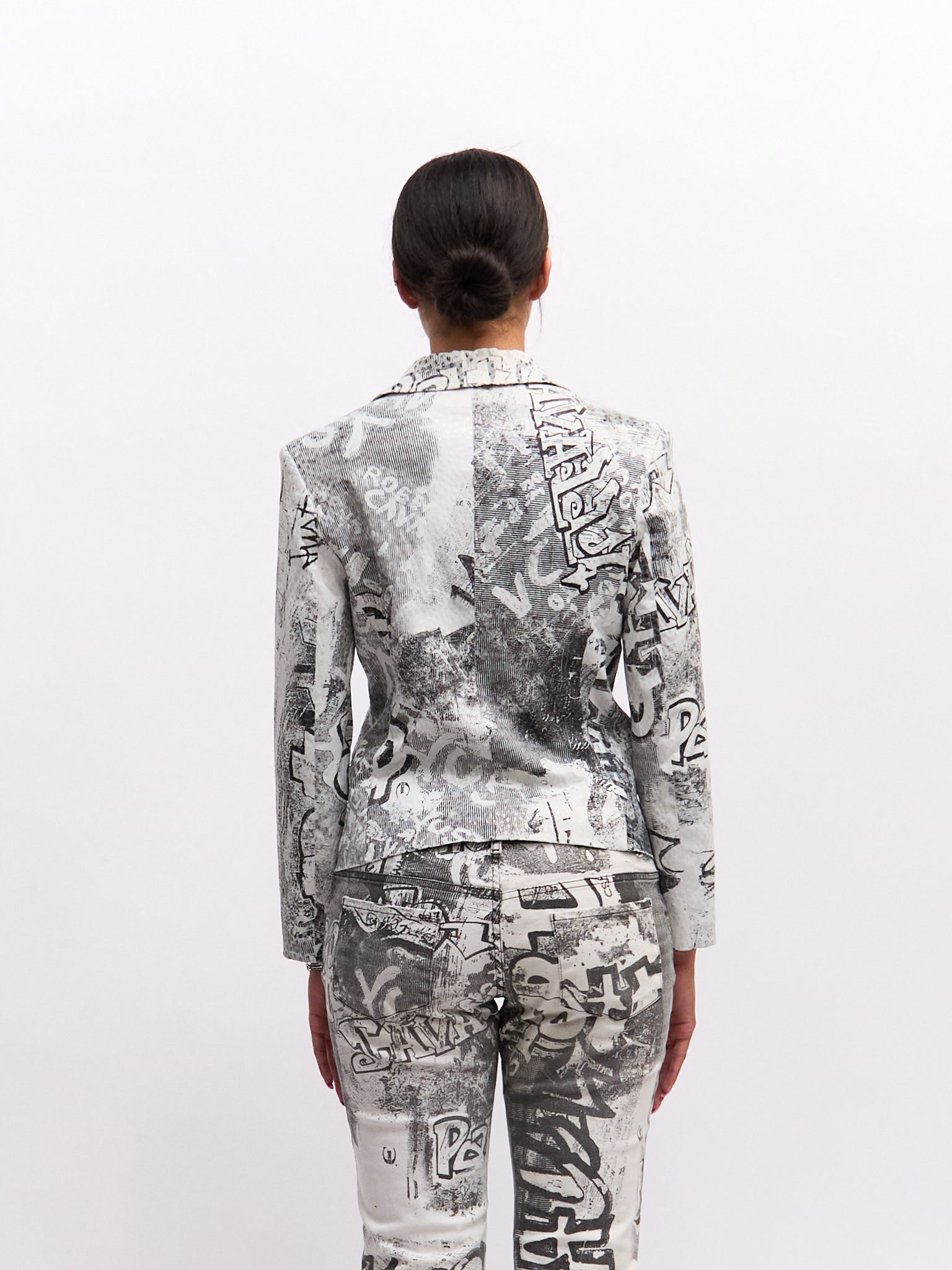 Just Cavalli Black and White Graffiti Print Blazer and Jeans Set