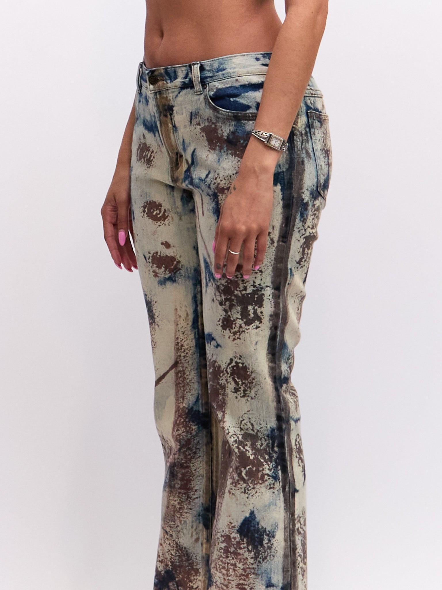 Just Cavalli Brown Blue Painted Pants