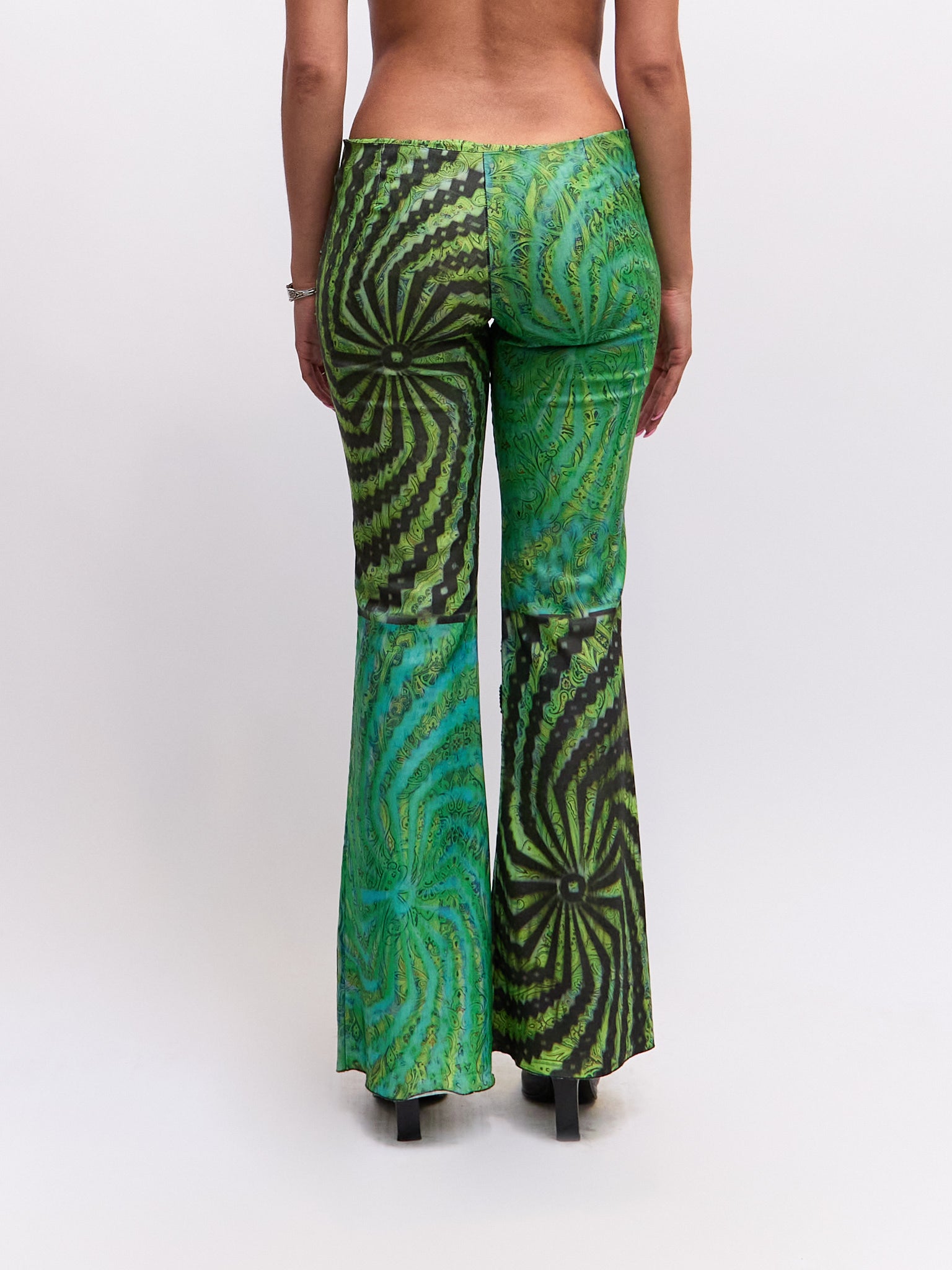 Vintage Green Black Sequin Print Pants