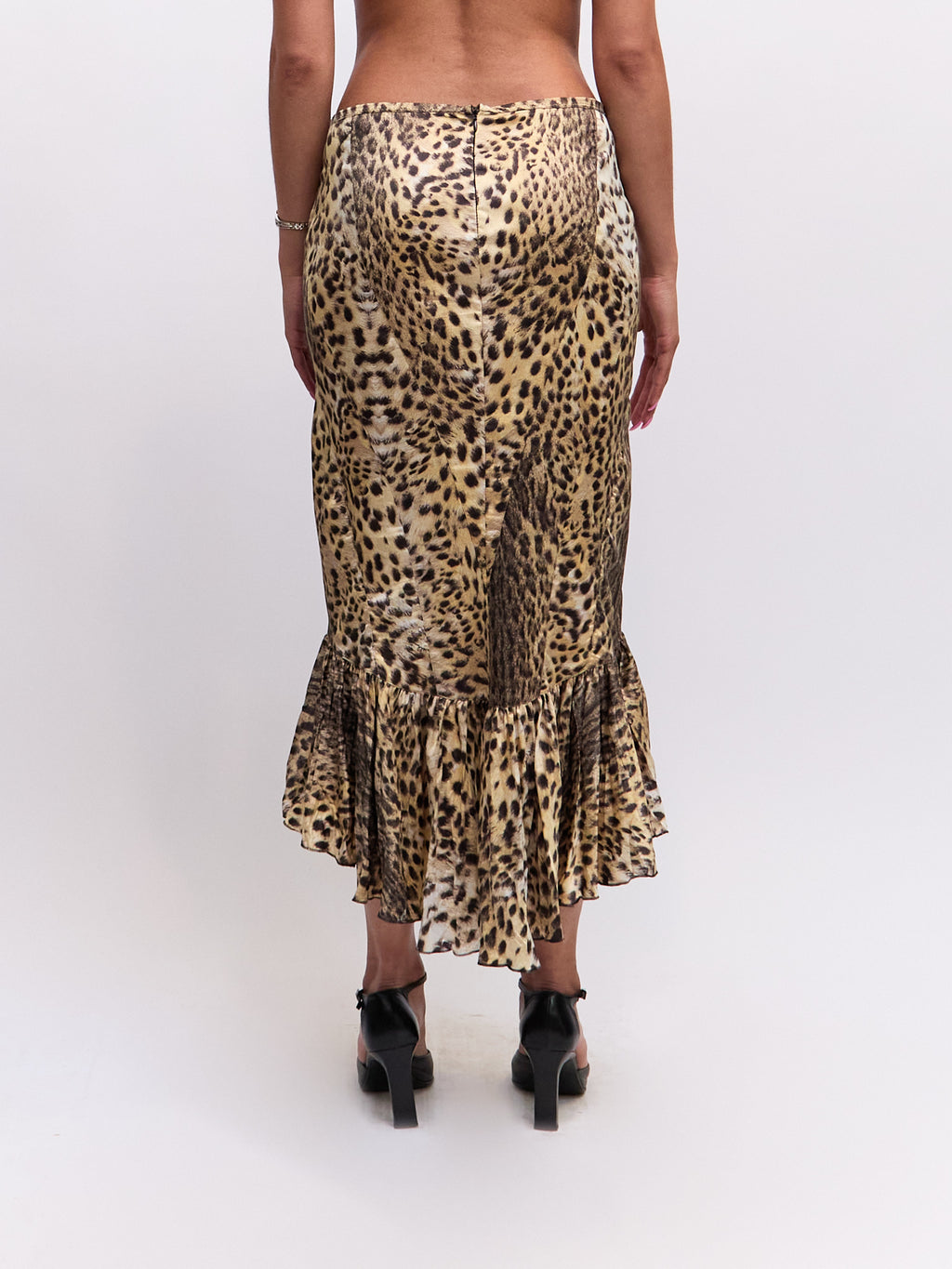 Just Cavalli Leopard Print Silk Ruffle High Low Skirt