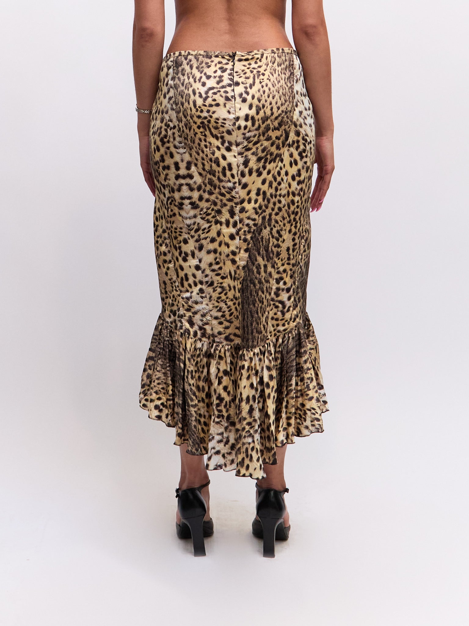 Just Cavalli Leopard Print Silk Ruffle High Low Skirt