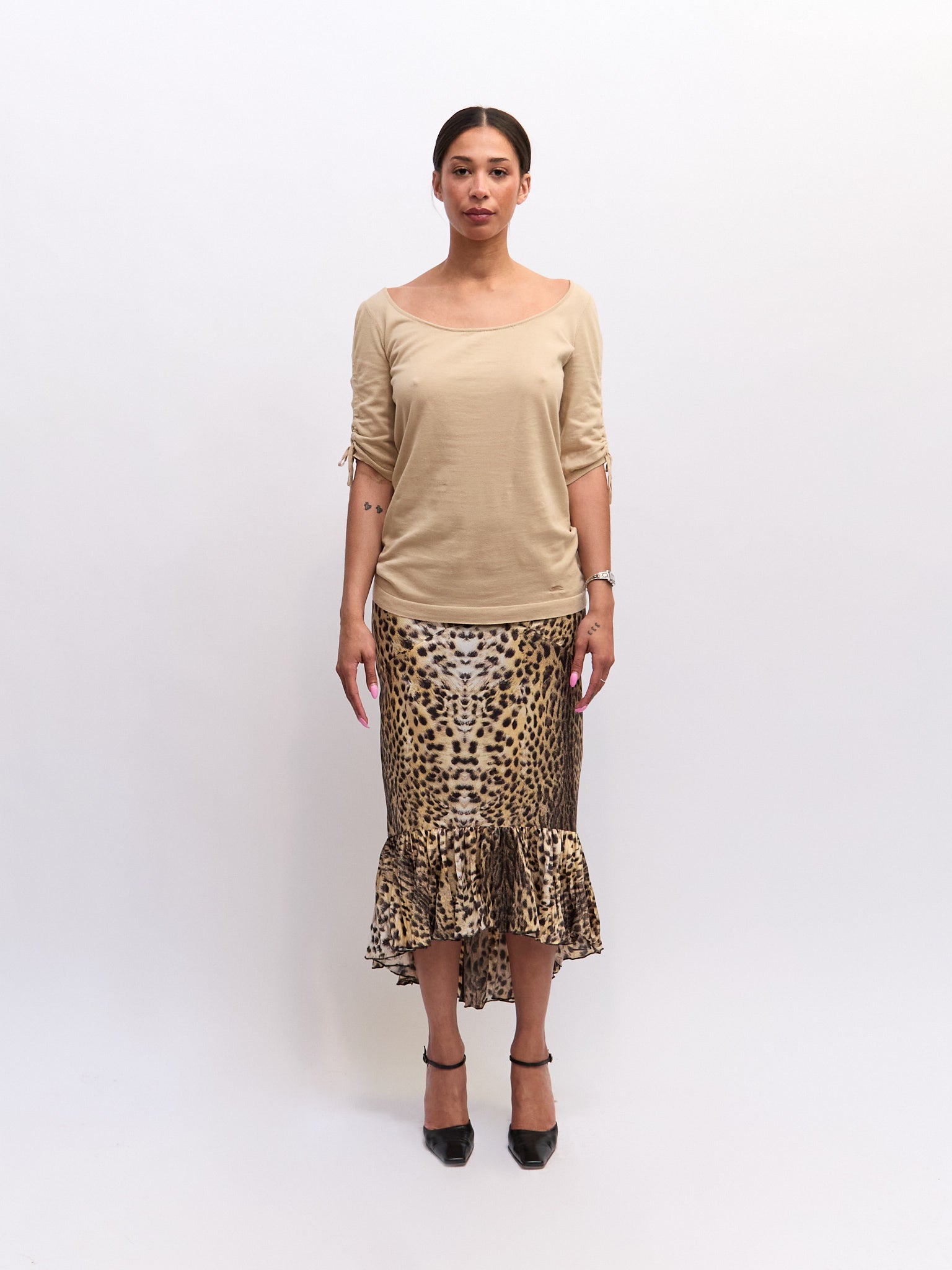 Just Cavalli Leopard Print Silk Ruffle High Low Skirt