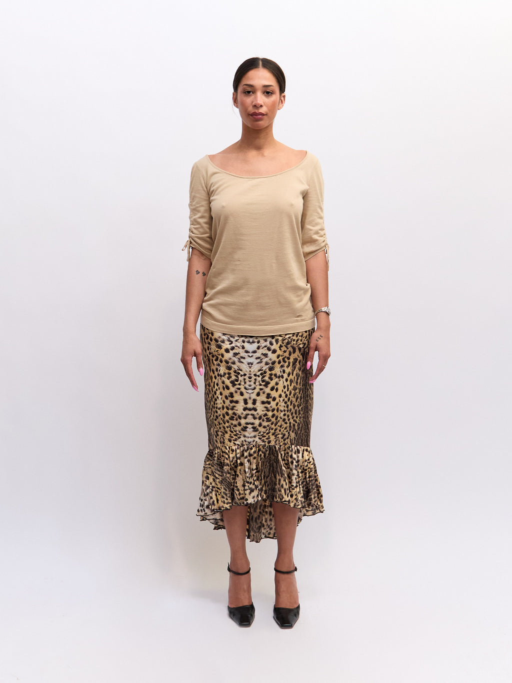 Burberry Tan Cinch Sleeve Tunic Top