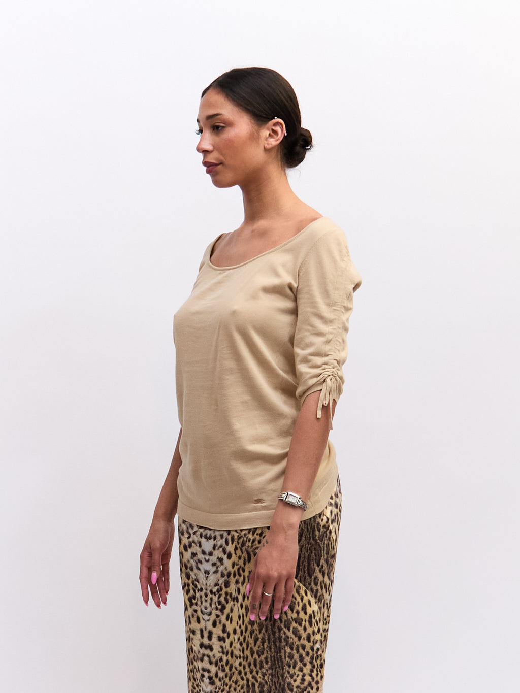 Burberry Tan Cinch Sleeve Tunic Top