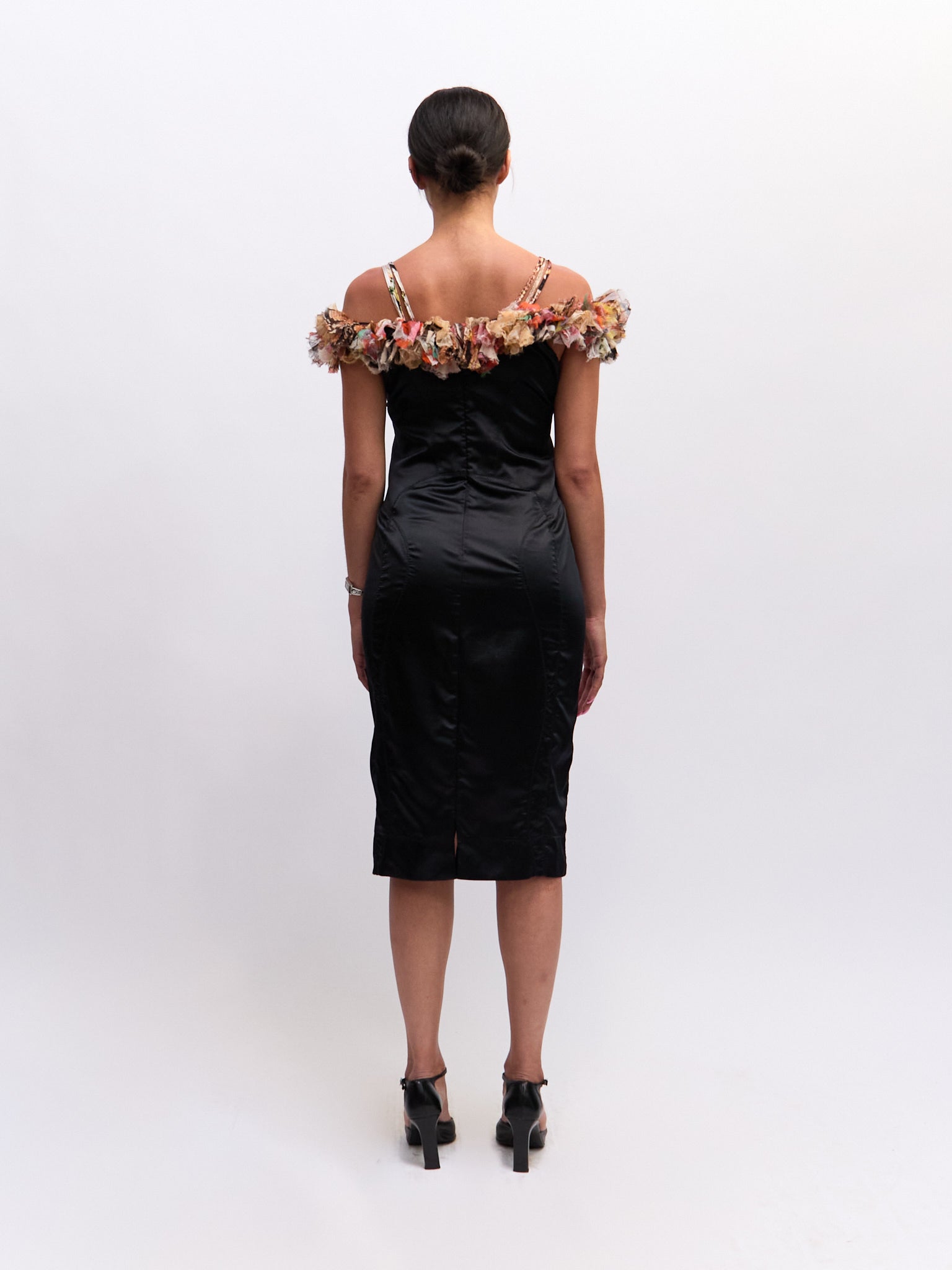 Just Cavalli Black Multicolored Lace Up Silk Dress